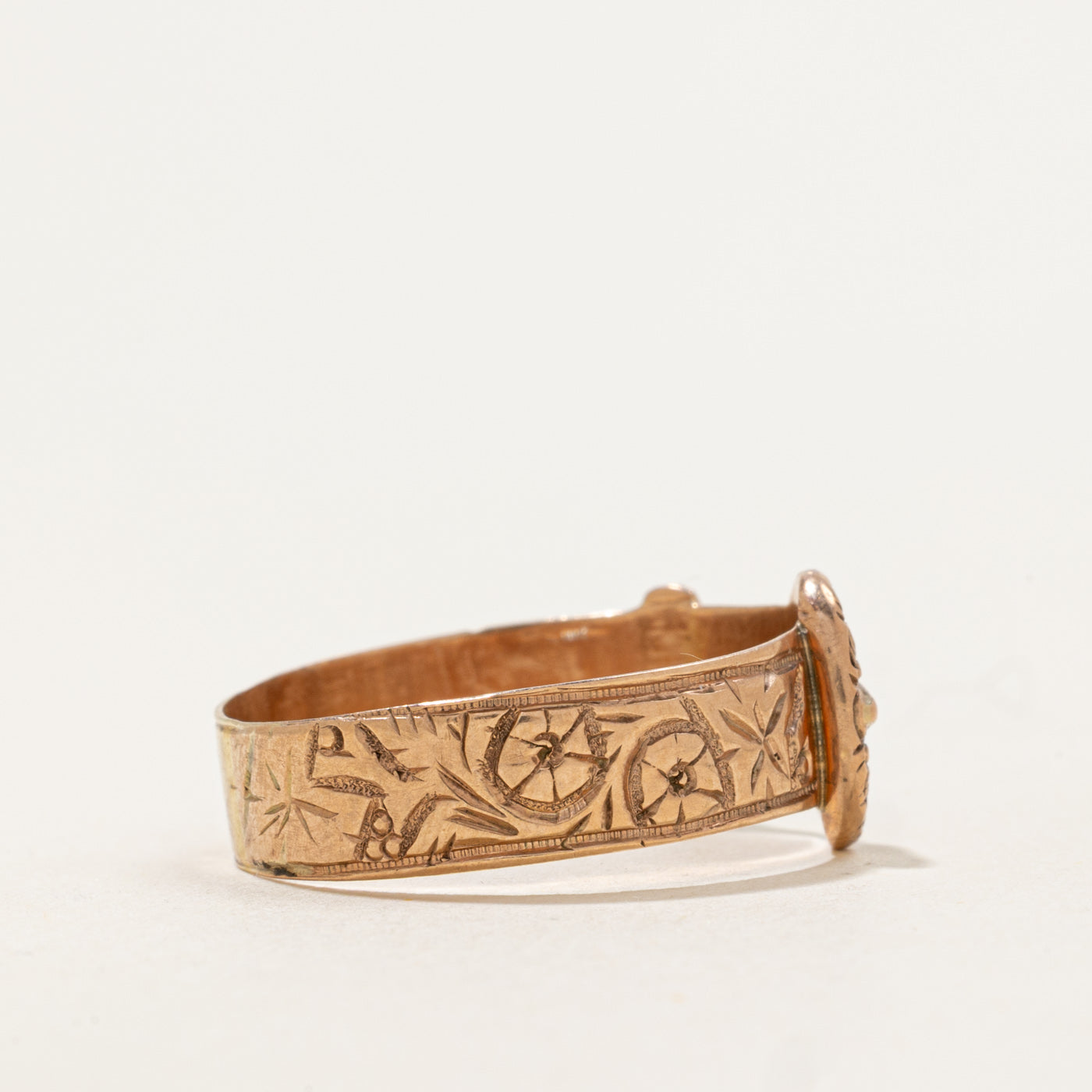 Antique Rose Gold Repoussé Floral Buckle Ring | SZ 11