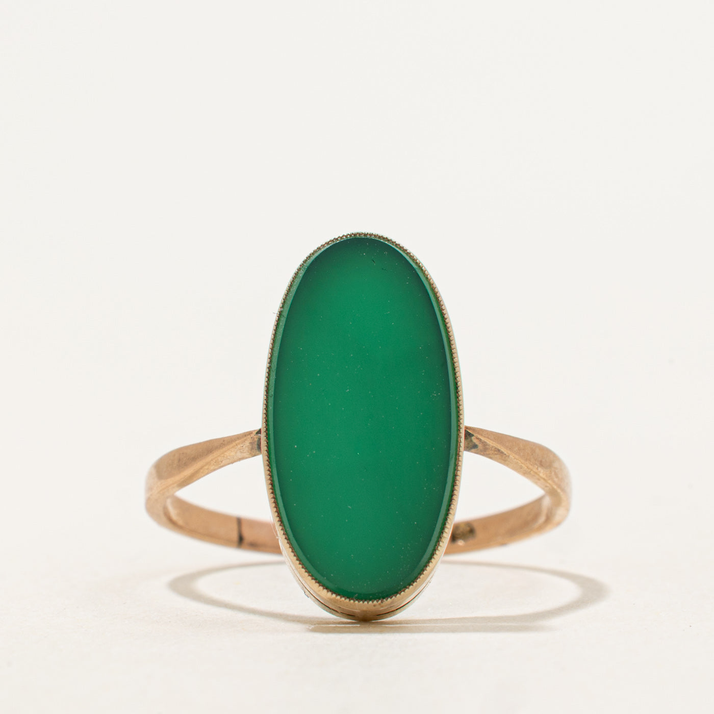 Antique Oval Cabochon Green Chalcedony Nanette Ring | 2.2 ct | SZ 9.25