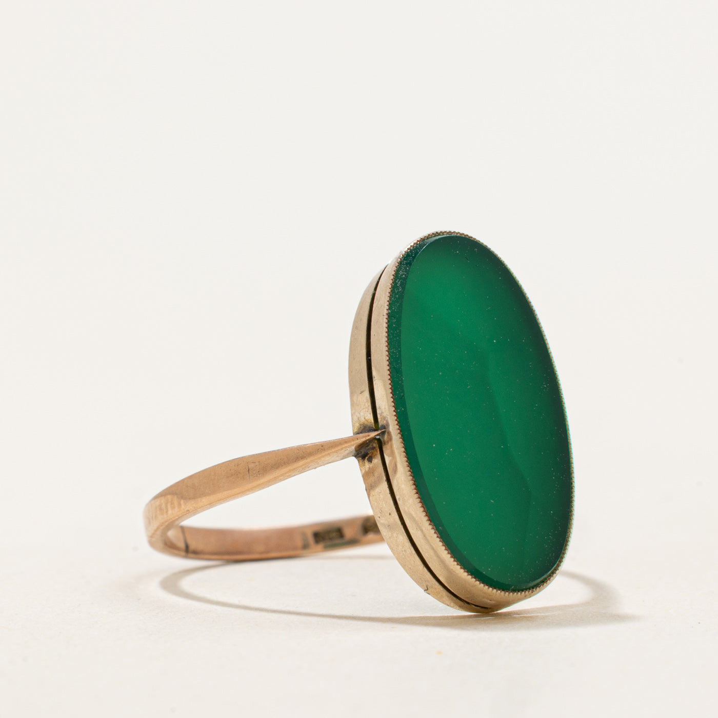 Antique Oval Cabochon Green Chalcedony Nanette Ring | 2.2 ct | SZ 9.25