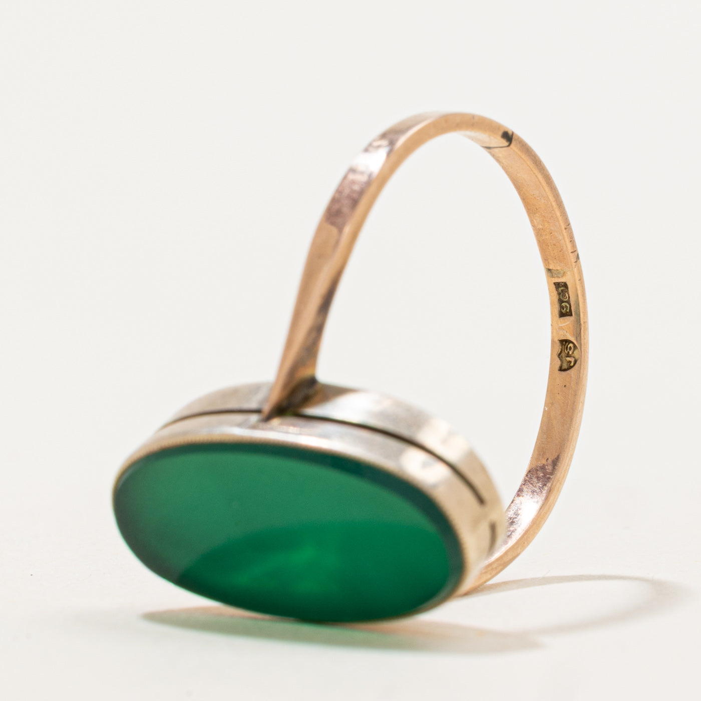 Antique Oval Cabochon Green Chalcedony Nanette Ring | 2.2 ct | SZ 9.25