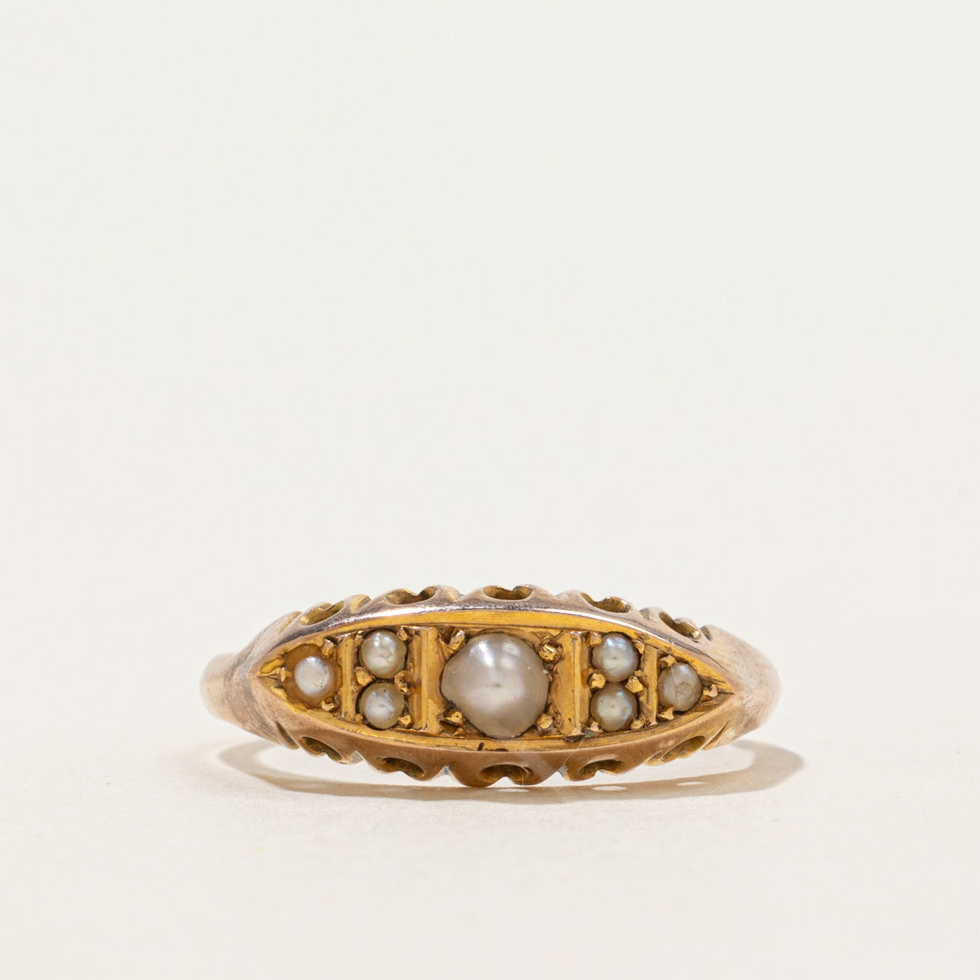 Victorian Seed Pearl Boat Ring | SZ 6.5