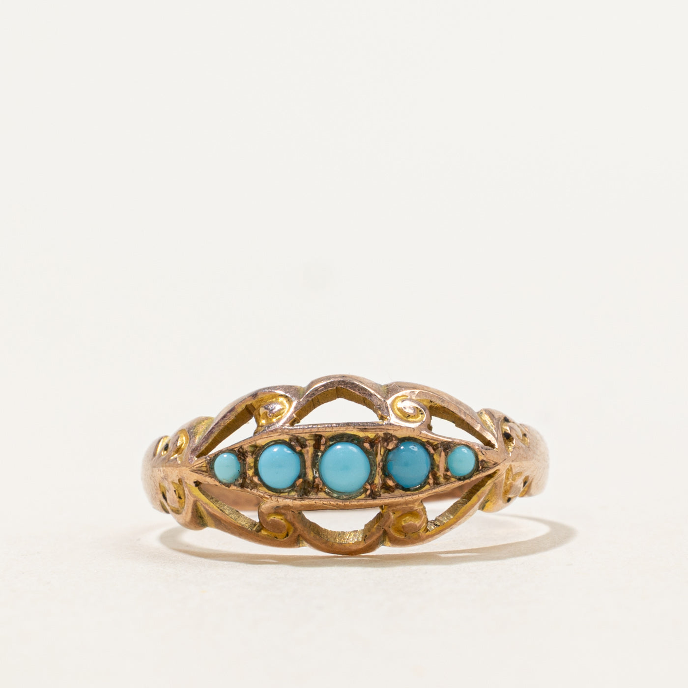1917 Chester Five Stone Turquoise Boat Ring | 0.2ctw | SZ 6.75