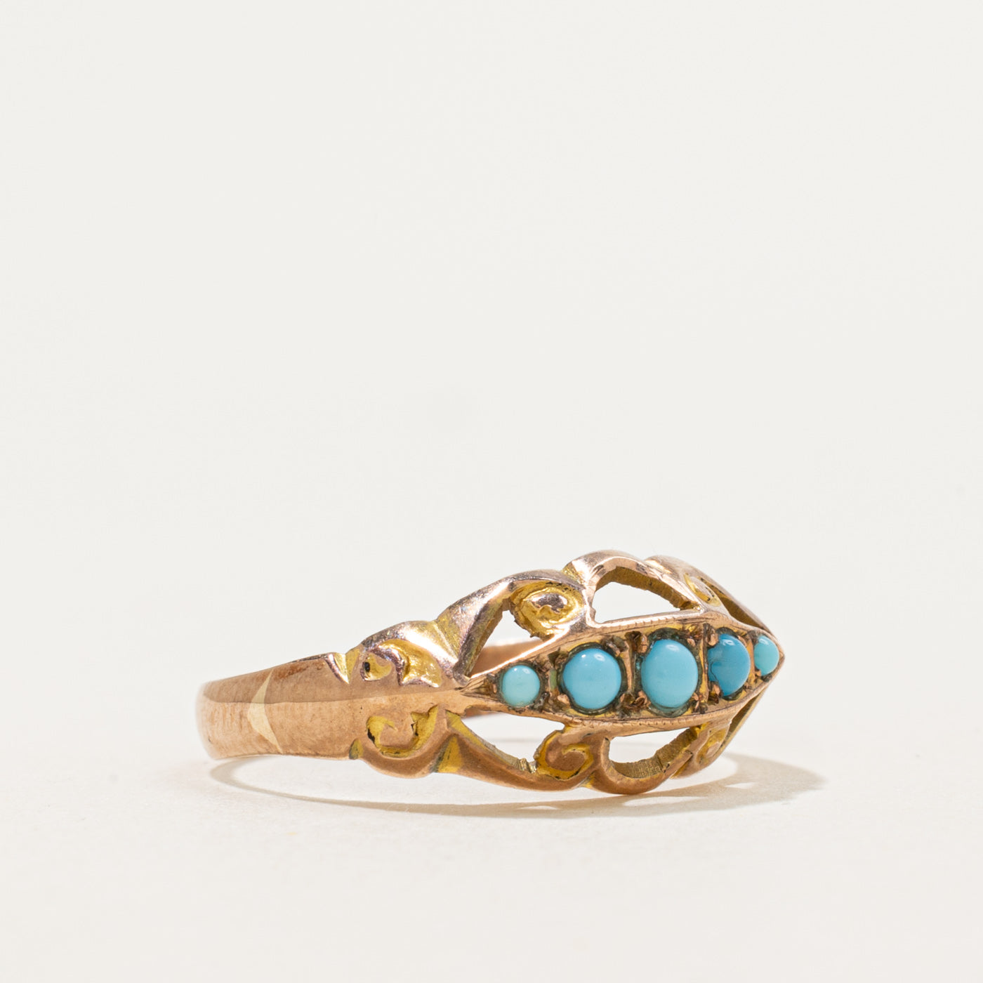 1917 Chester Five Stone Turquoise Boat Ring | 0.2ctw | SZ 6.75