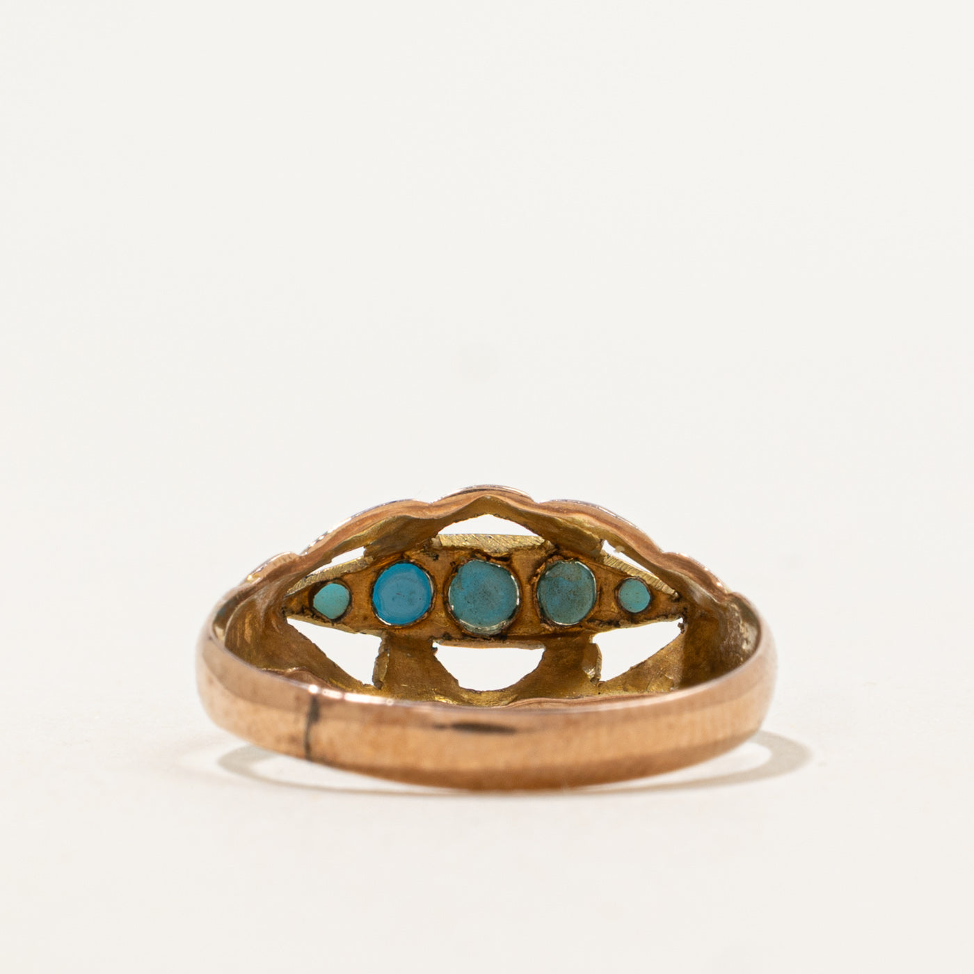 1917 Chester Five Stone Turquoise Boat Ring | 0.2ctw | SZ 6.75