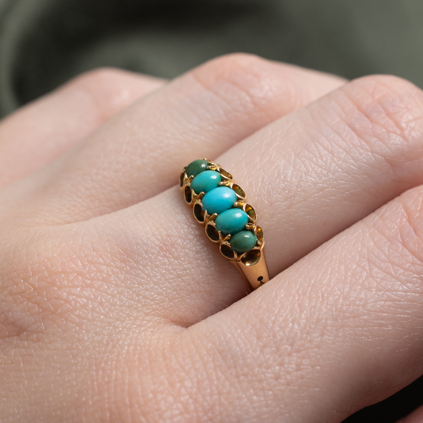 Victorian Five-Stone Cabochon Turquoise Ring | 0.50ct | SZ 6.5