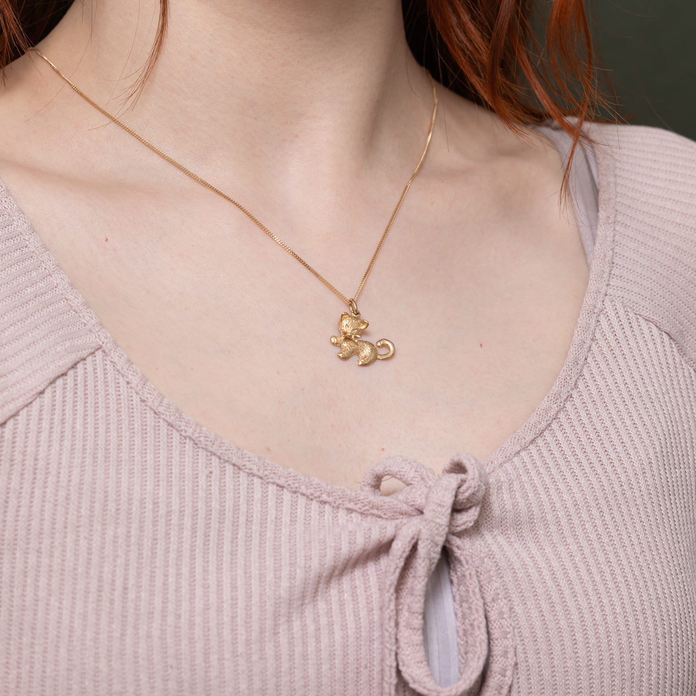 10k Teddy-Cat Textured Pendant