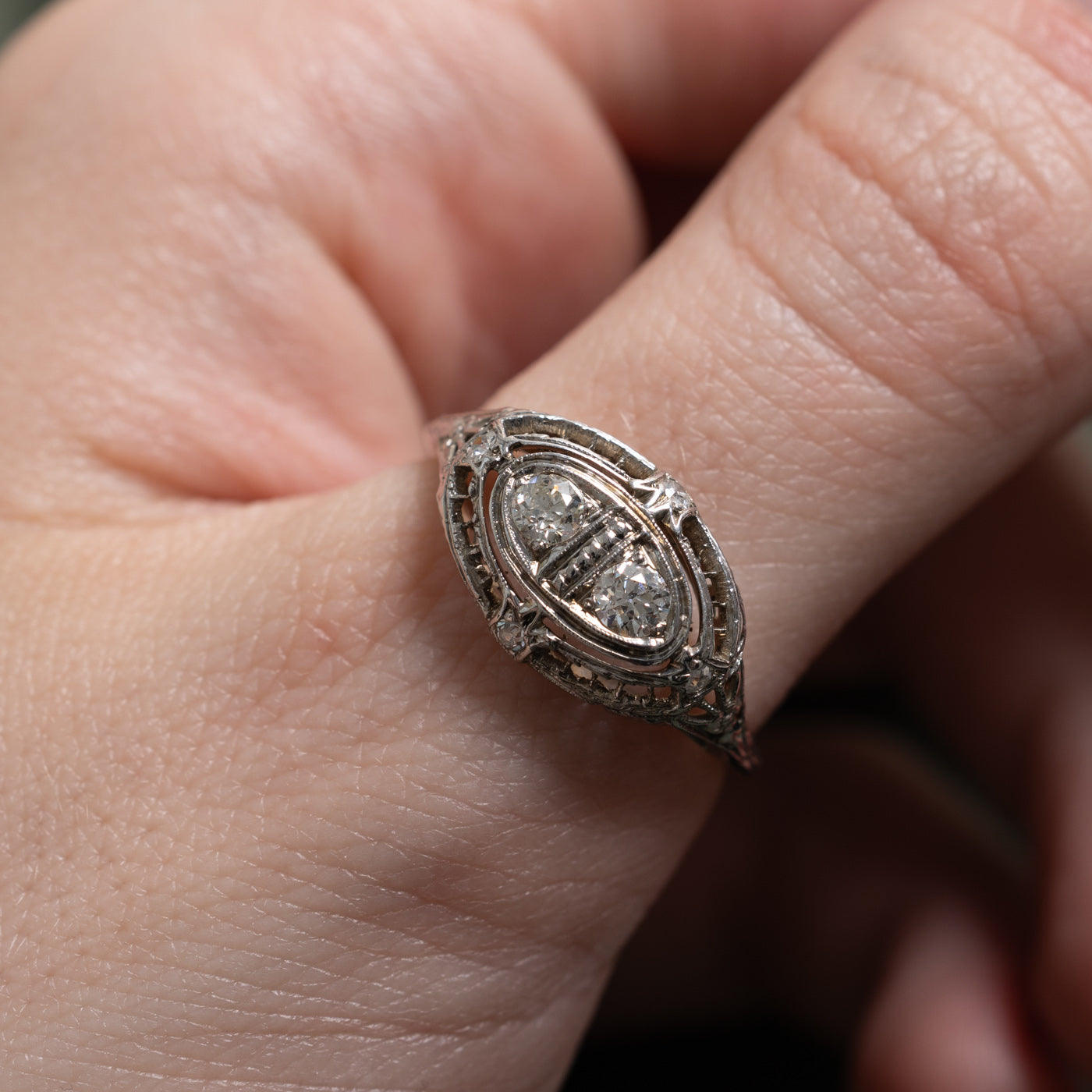 Art Deco Old European Cut Diamond Split Oval Ring | 0.38 ctw | SZ 6.5 |