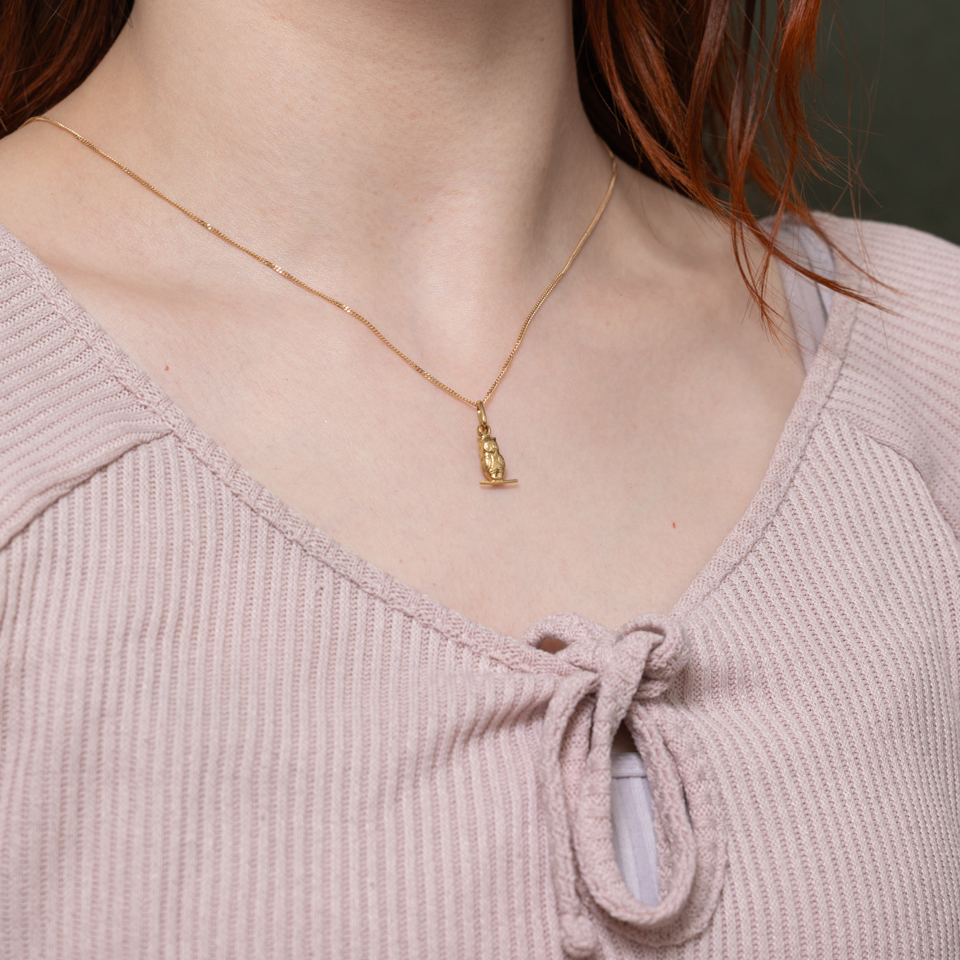 18k Owl on a Branch Charm