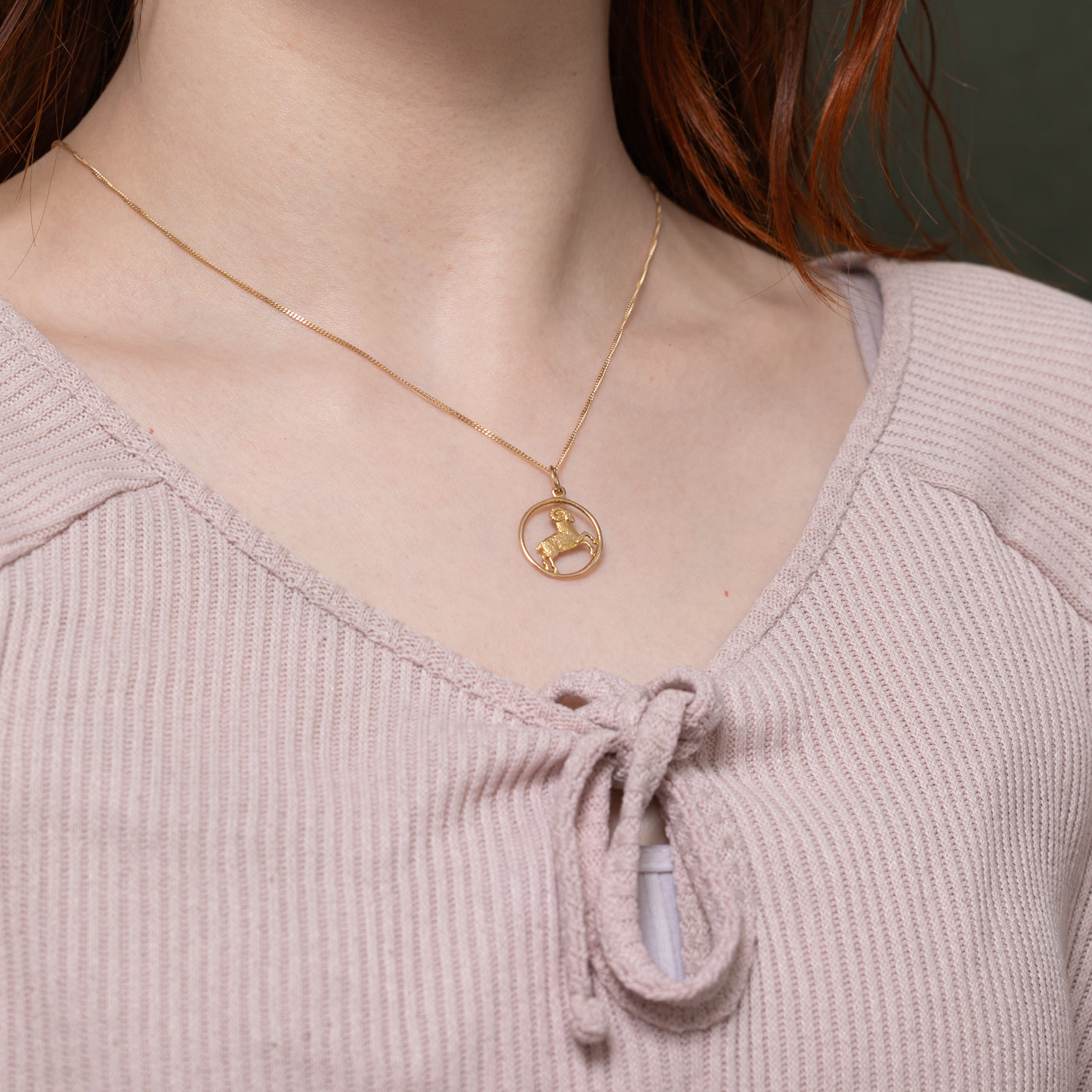 10k Aries Ram Circle Pendant