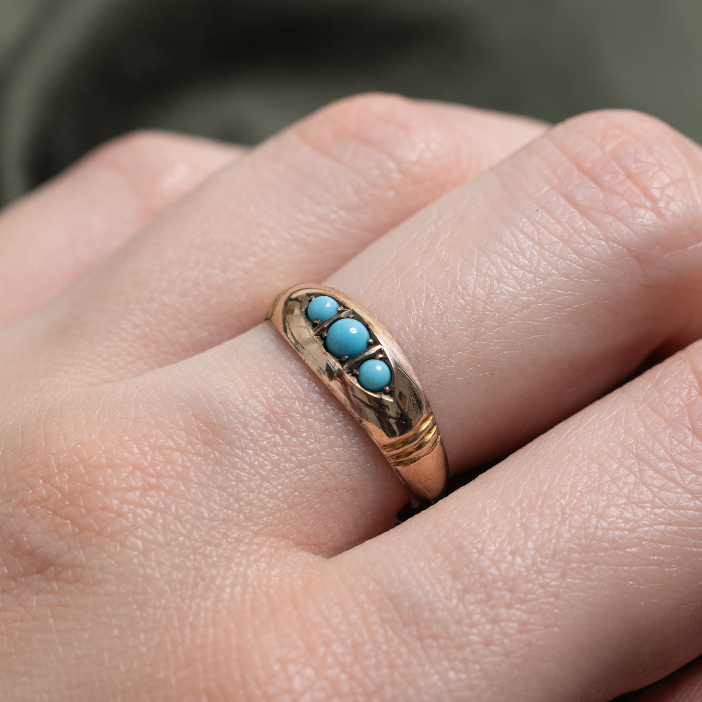 Victorian Three-Stone Turquoise Boat Ring | 0.20ctw | SZ 6.75
