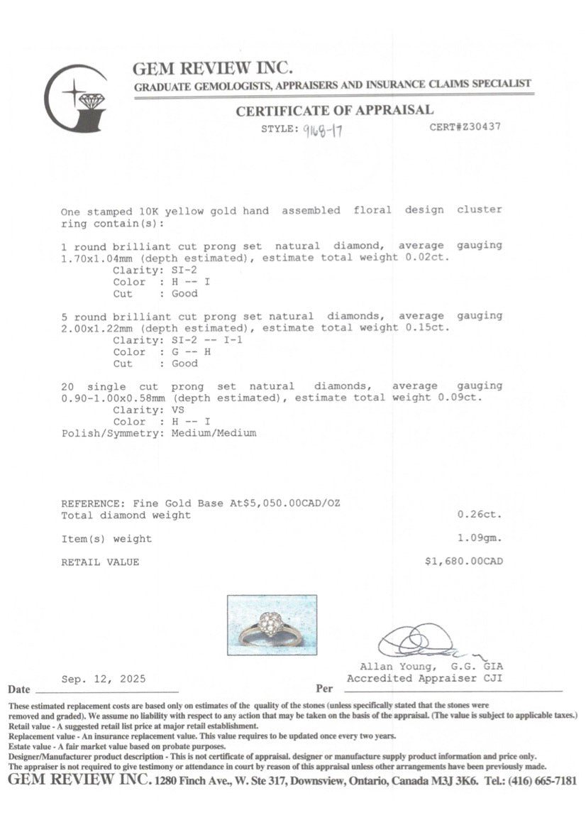 10k Diamond Cluster Floral Ring | 0.26ctw | SZ 6.5