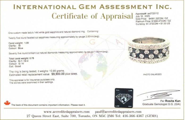 14k Sapphire & Diamond Multi Row Band | 1.00ctw, 0.75ctw | SZ 5.5