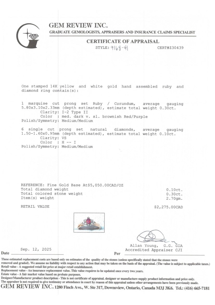 14k Ruby & Diamond Accented Ring | 0.30ct, 0.10ctw | SZ 7.25