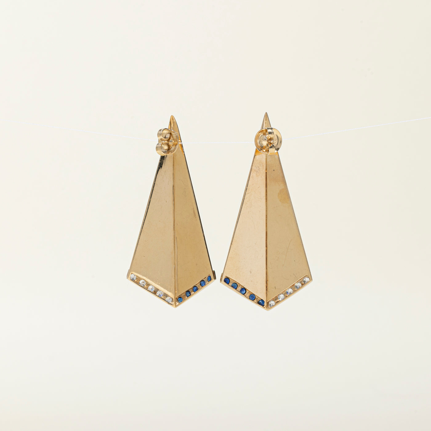 14k Sapphire & Diamond Geometric Triangle Drop Earrings | 0.43ctw, 0.69ctw