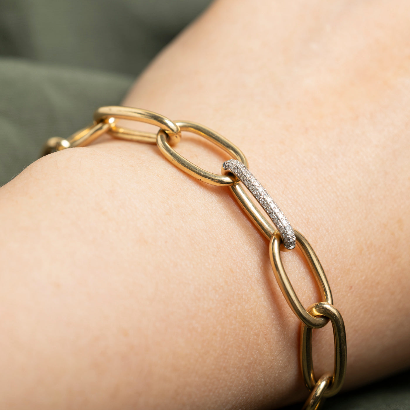 14k Diamond Accented Large Paperclip Chain Bracelet | 0.25ctw