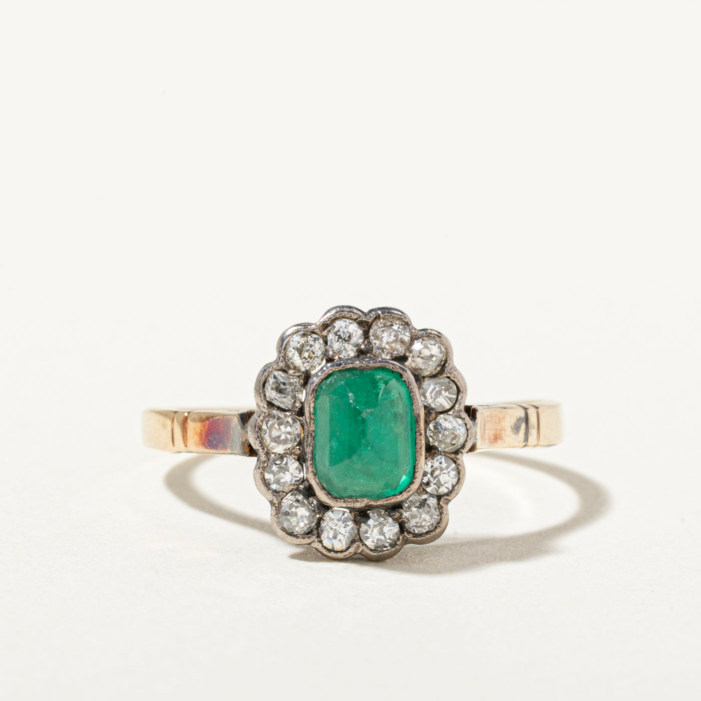 Antique 14k Emerald & Diamond Halo Ring | 0.76ct, 0.46ctw | SZ 8.25