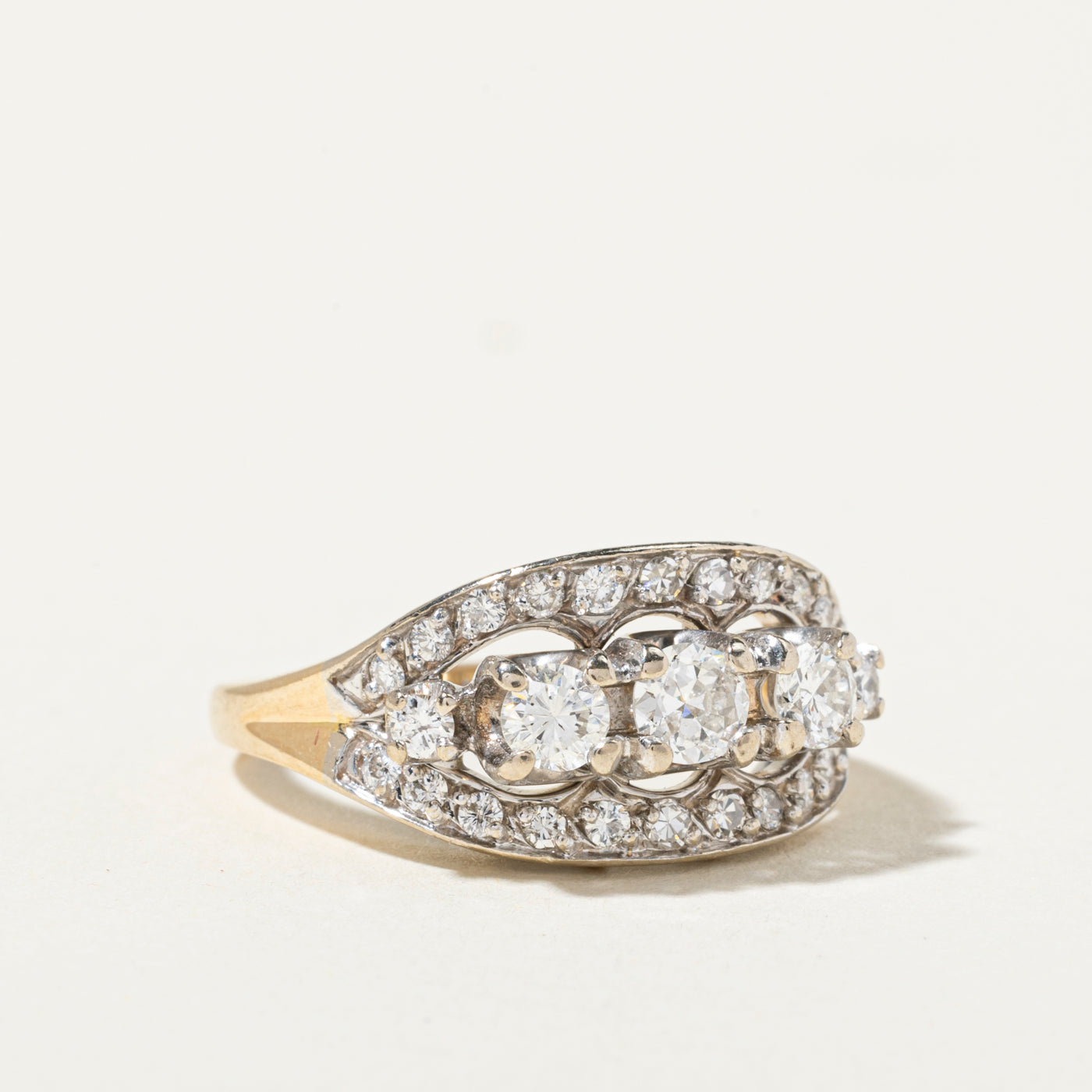 14k Three Stone Diamond Accented Cocktail Ring | 1.00ctw | SZ 8