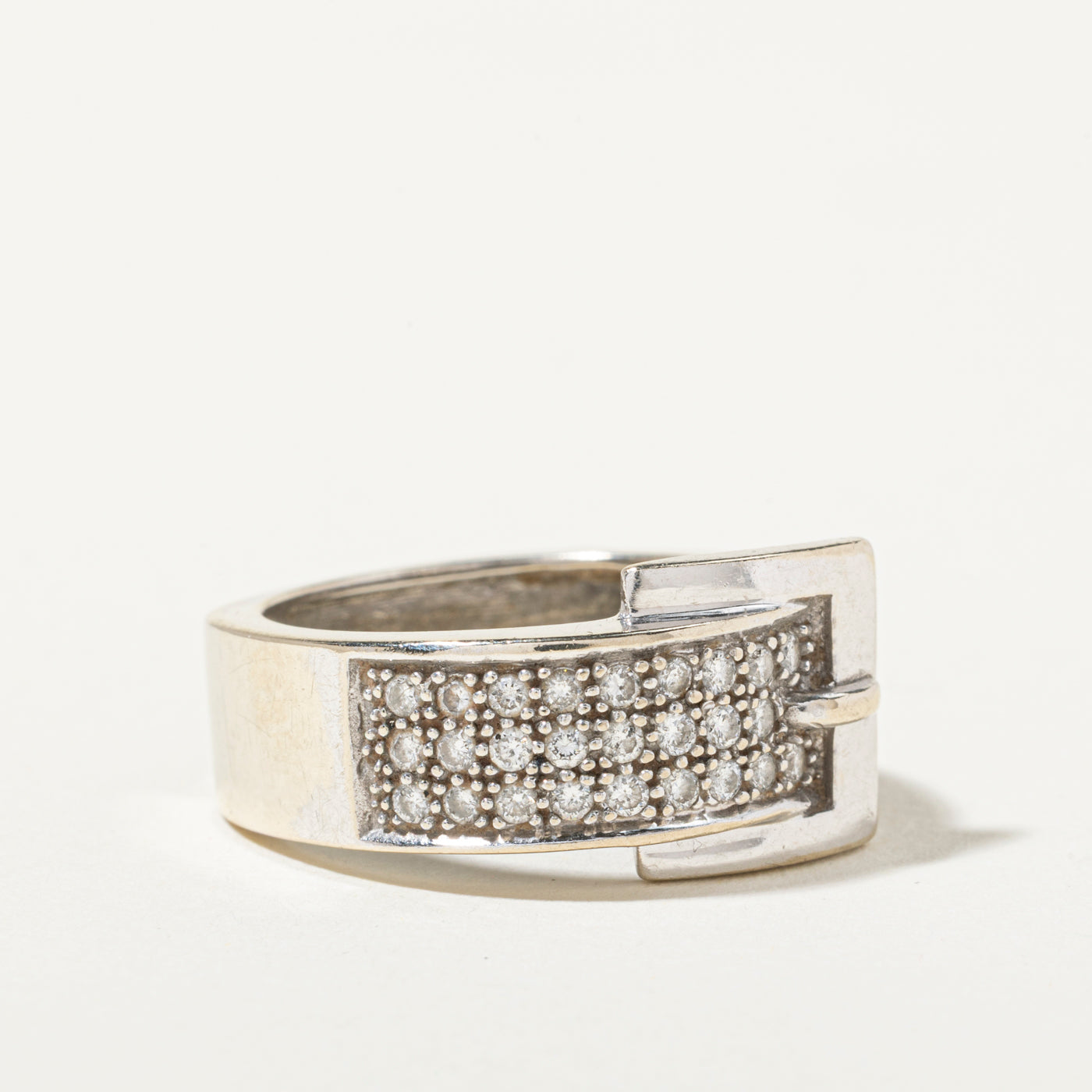14k White Gold Diamond Buckle Ring | 0.79ctw | SZ 8.75