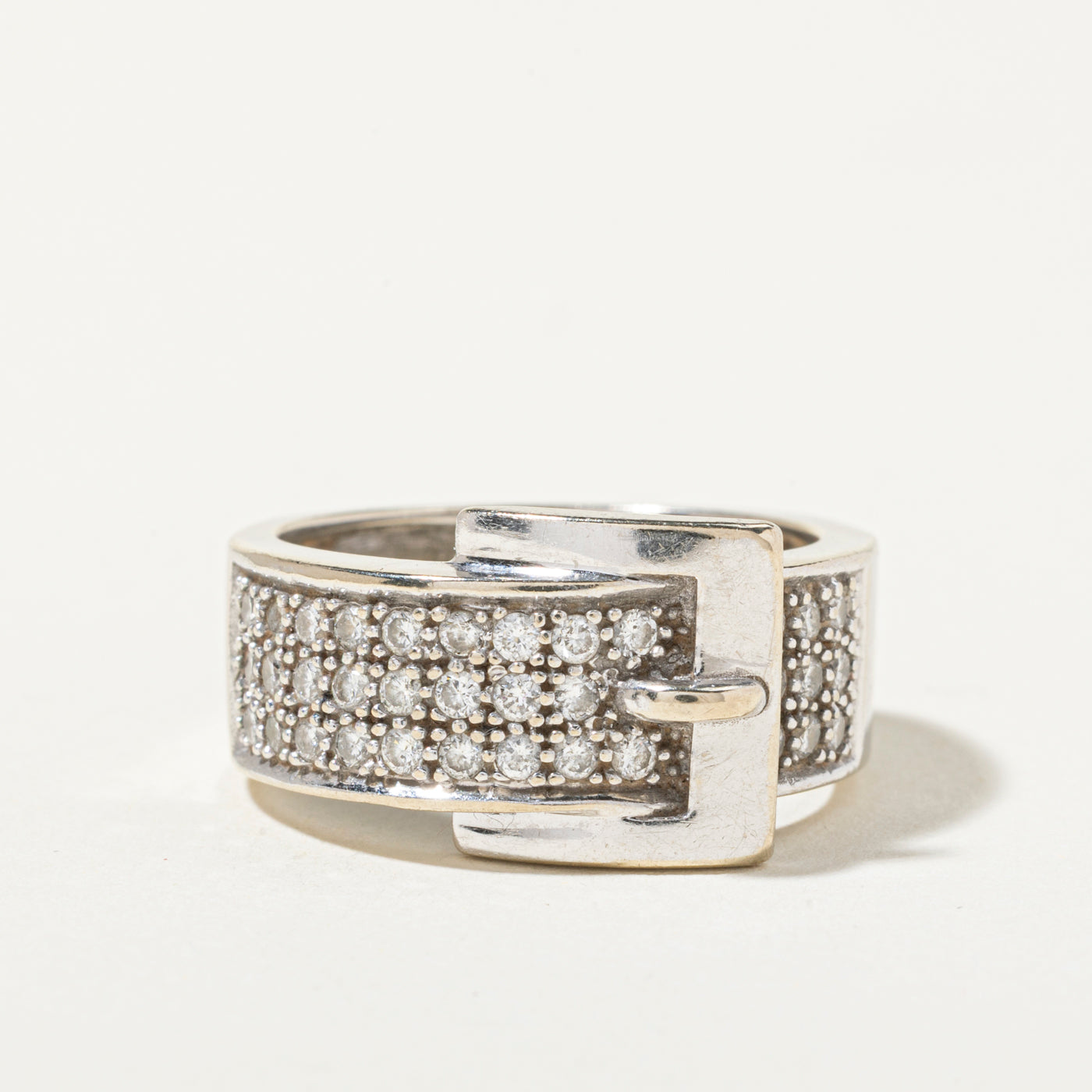 14k White Gold Diamond Buckle Ring | 0.79ctw | SZ 8.75