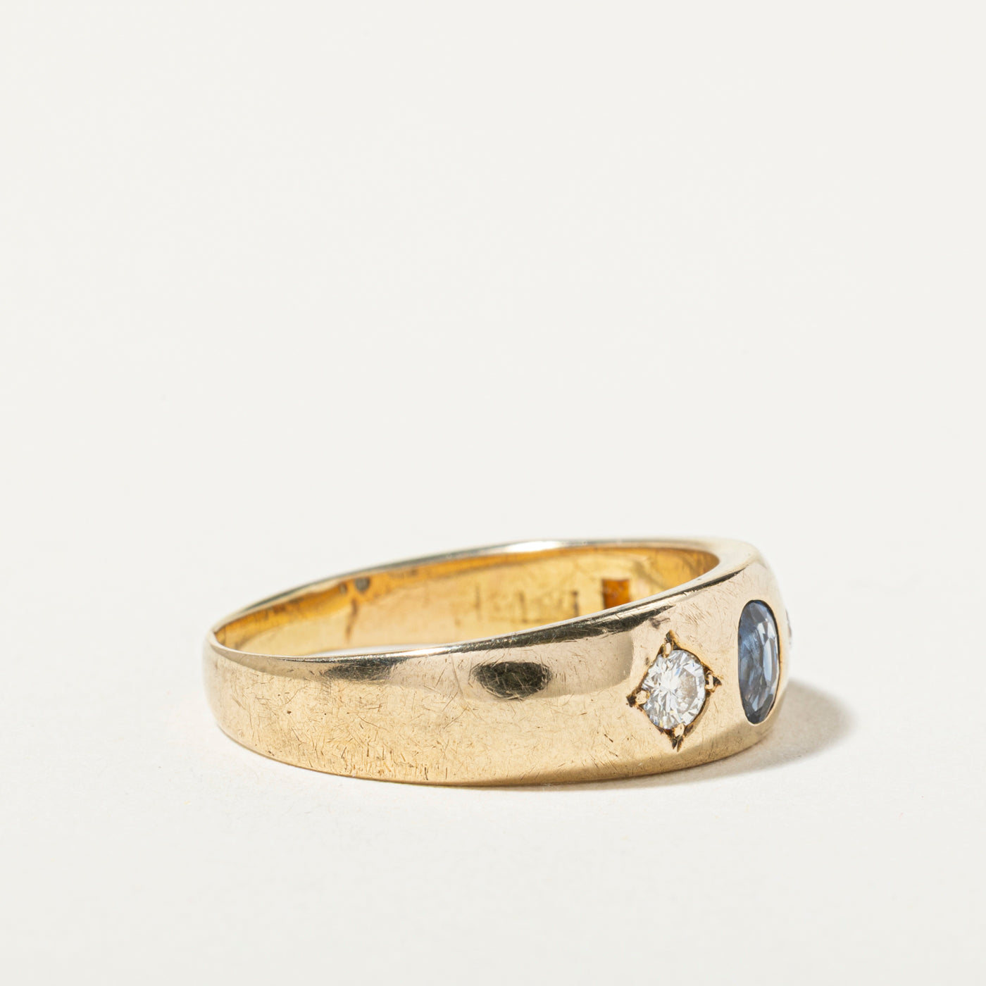 14k Flush Set Sapphire & Diamond Band | 0.33ct, 0.15ctw | SZ 8