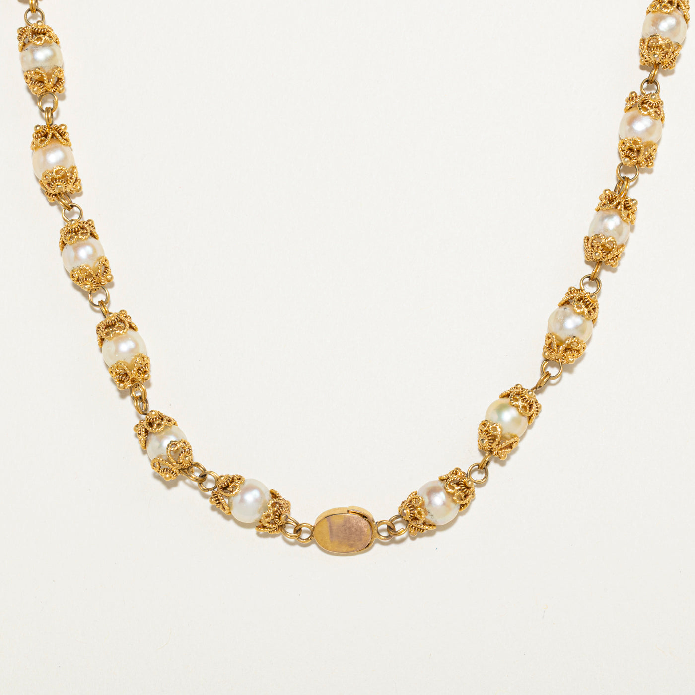 10k Cultured Pearl Filigree Necklace | 23"