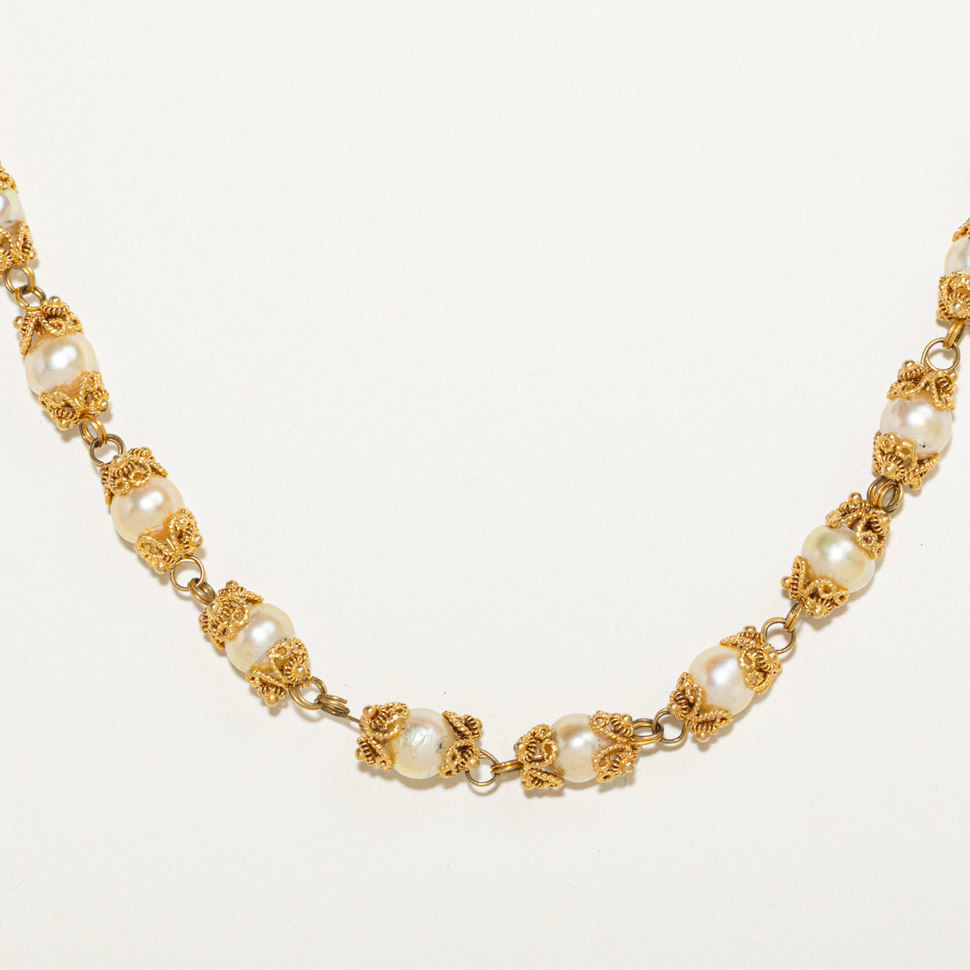 10k Cultured Pearl Filigree Necklace | 23"