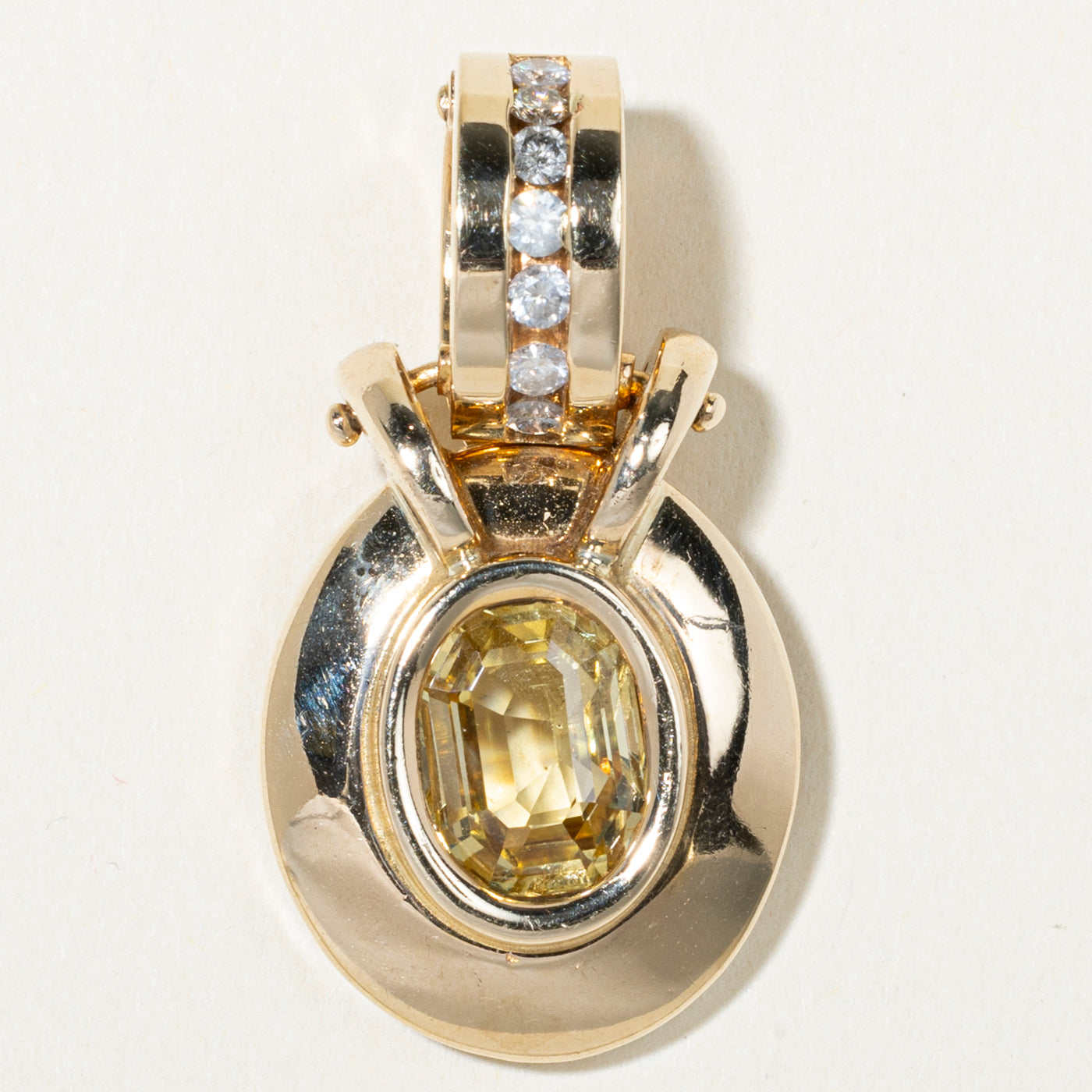 14k Bezel Set Yellow Sapphire & Diamond Pendant | 5.43ct, 0.27ctw