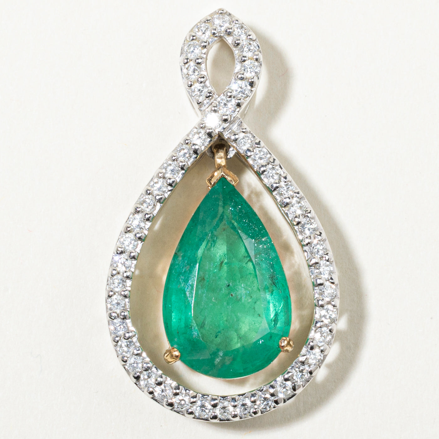 14k Pear Cut Emerald & Diamond Open Halo Pendant | 7.79ct, 0.90ctw