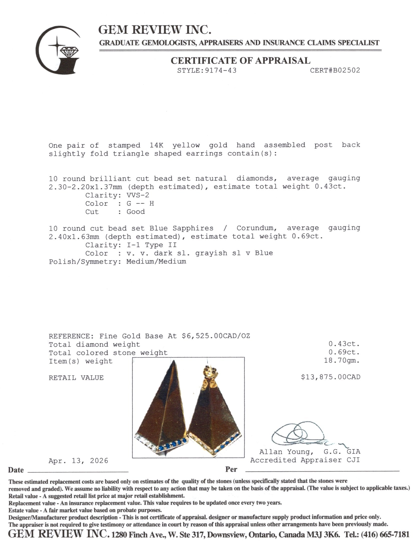 14k Sapphire & Diamond Geometric Triangle Drop Earrings | 0.43ctw, 0.69ctw