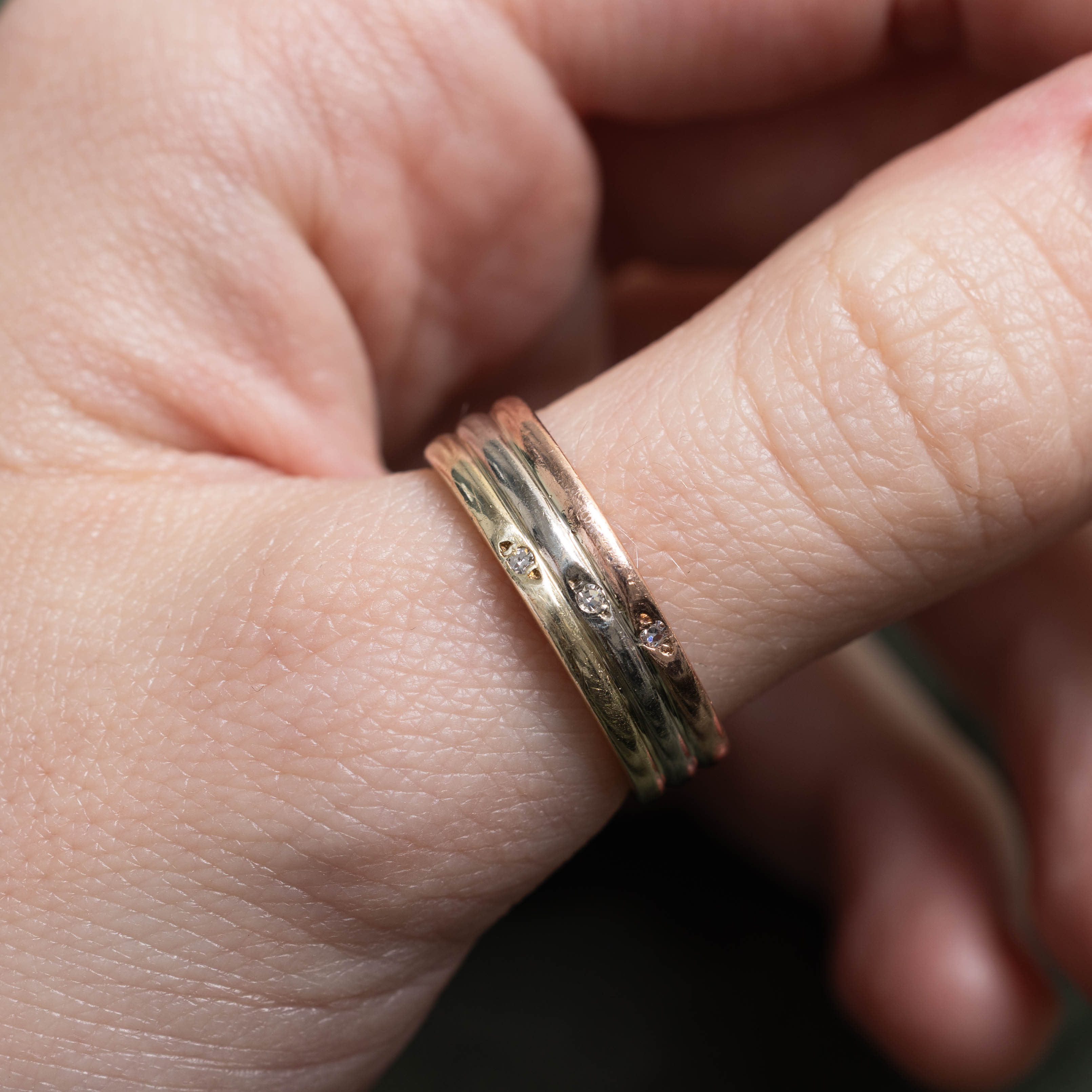 10k Tri Tone Gold Diamond Stacked Band | 5.65mm | SZ 8.25