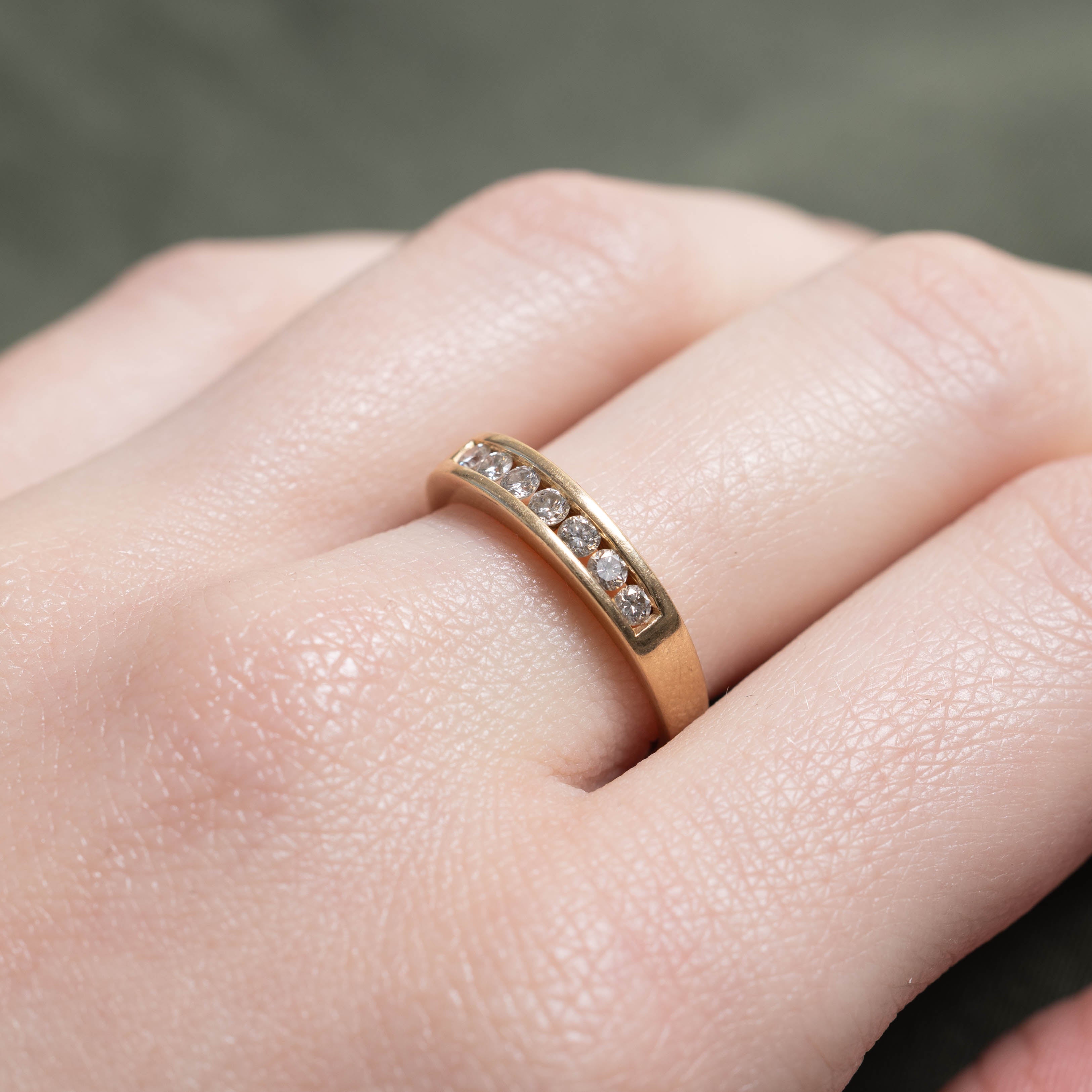 14k Channel Set Seven Stone Diamond Band | SZ 7