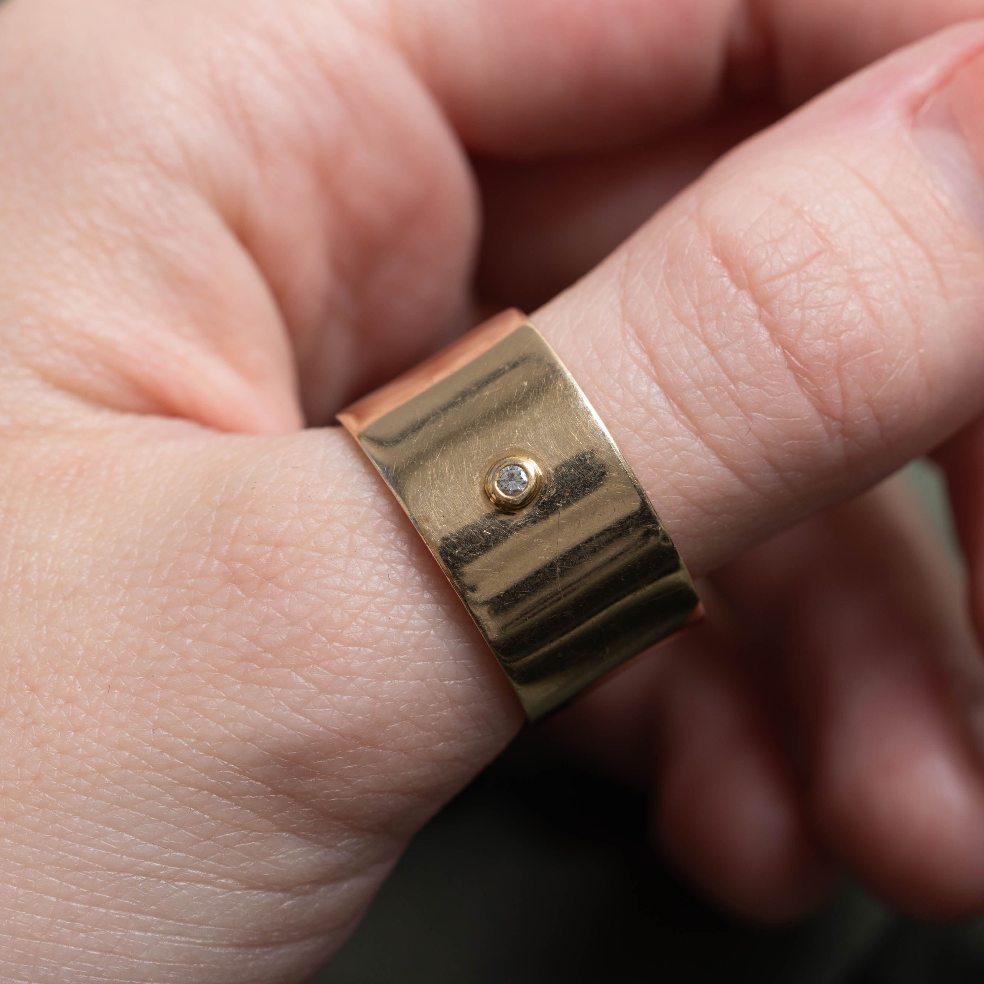 14k Bezel Set Diamond Cigar Band | 0.01ctw | 12.20mm | SZ 9.5