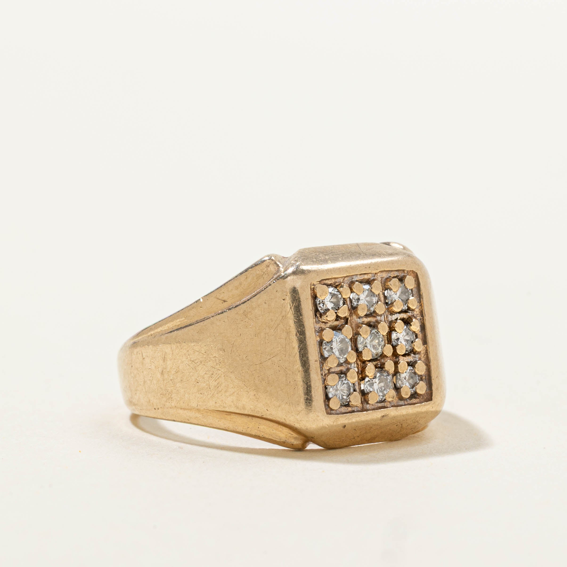 10k Diamond Grid Signet Ring | SZ 6.25