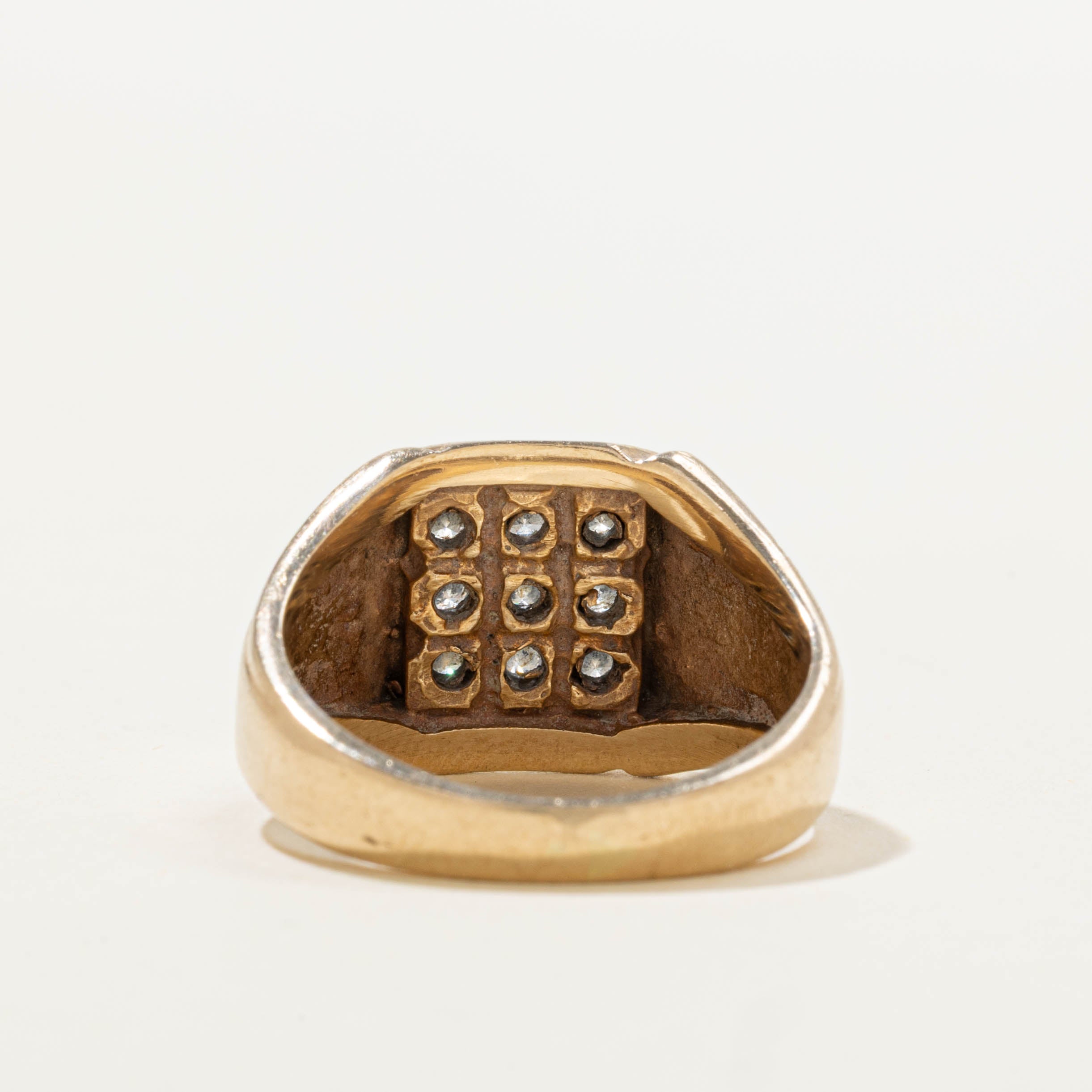 10k Diamond Grid Signet Ring | SZ 6.25