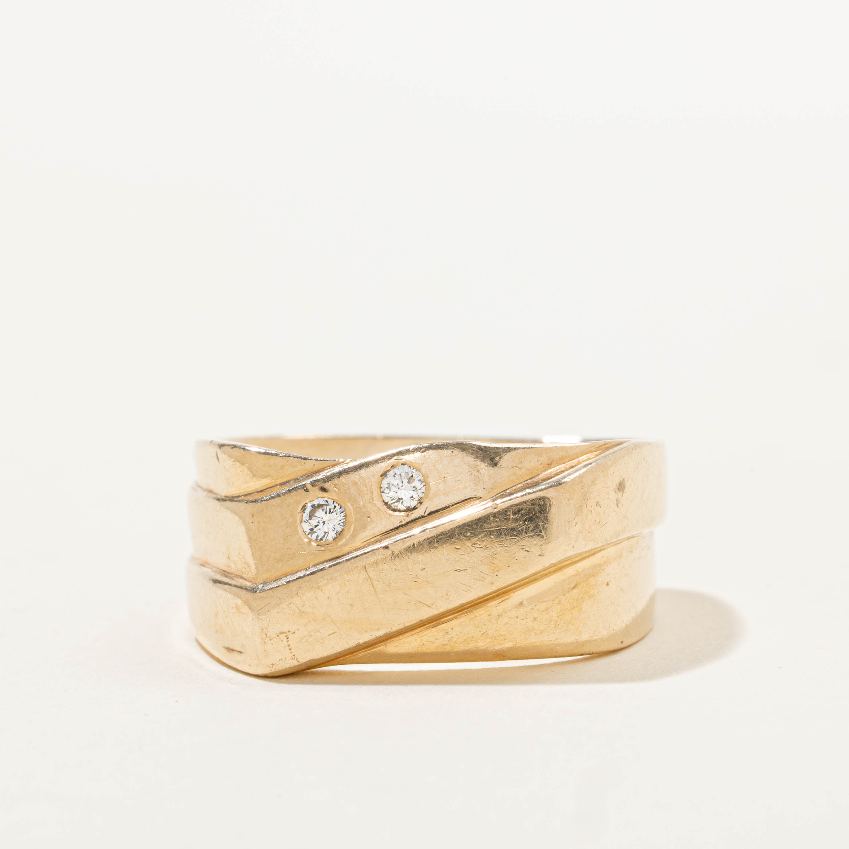 14k Two Stone Diamond Grooved Squared Off Band | SZ 11