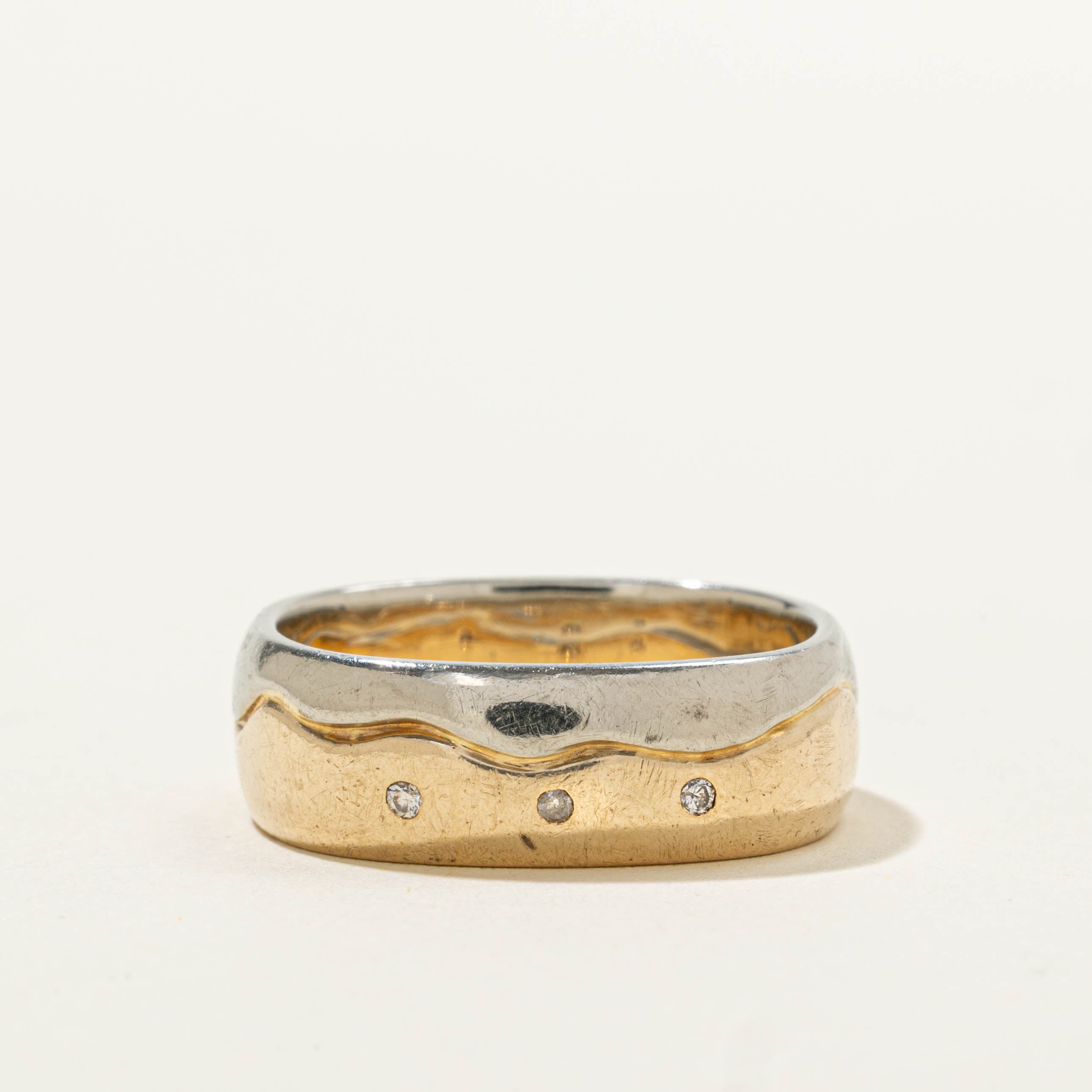Two Tone Gold Diamond Wave Band | 7.00mm | SZ 8