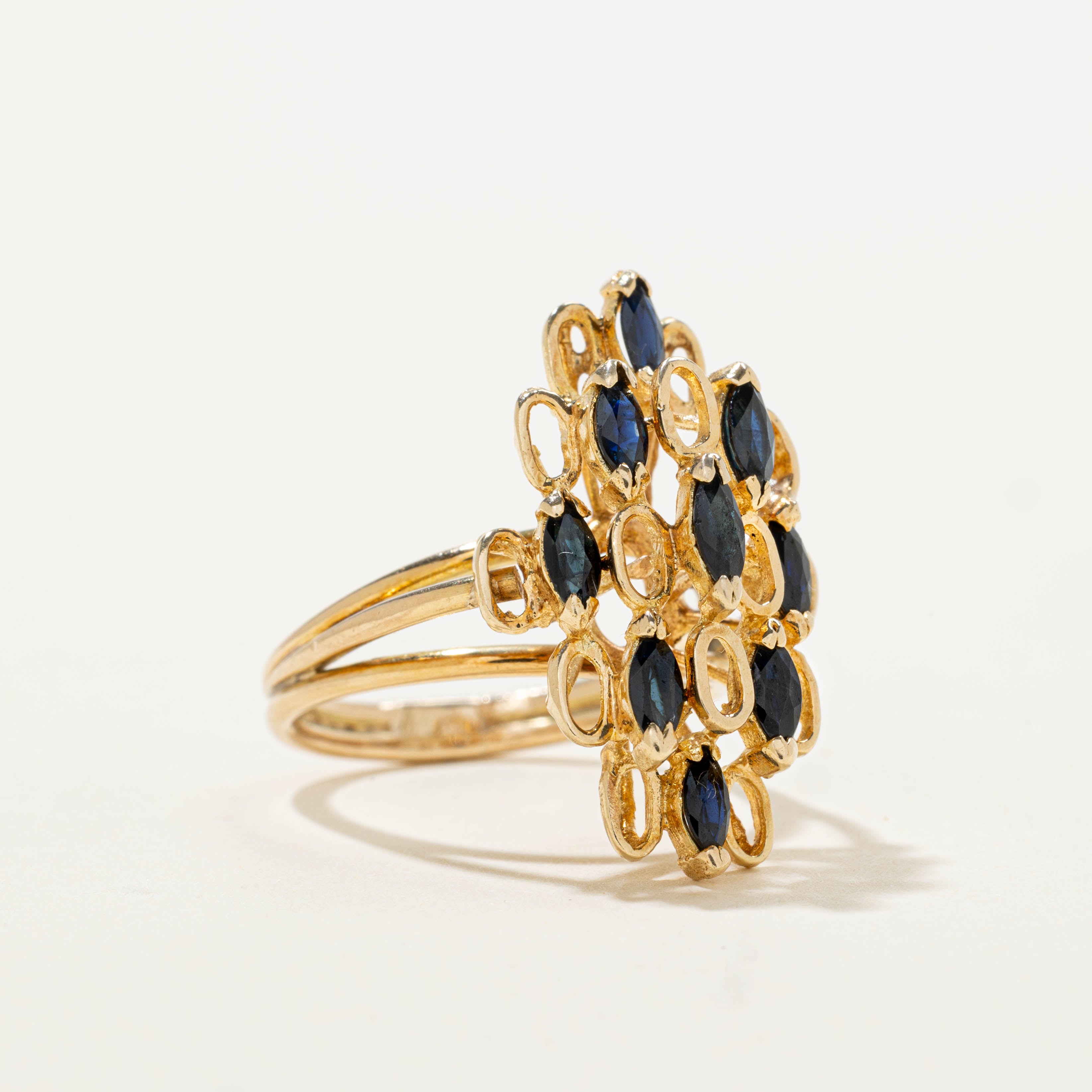 14k Sapphire Cluster Openwork Ring | SZ 6.5
