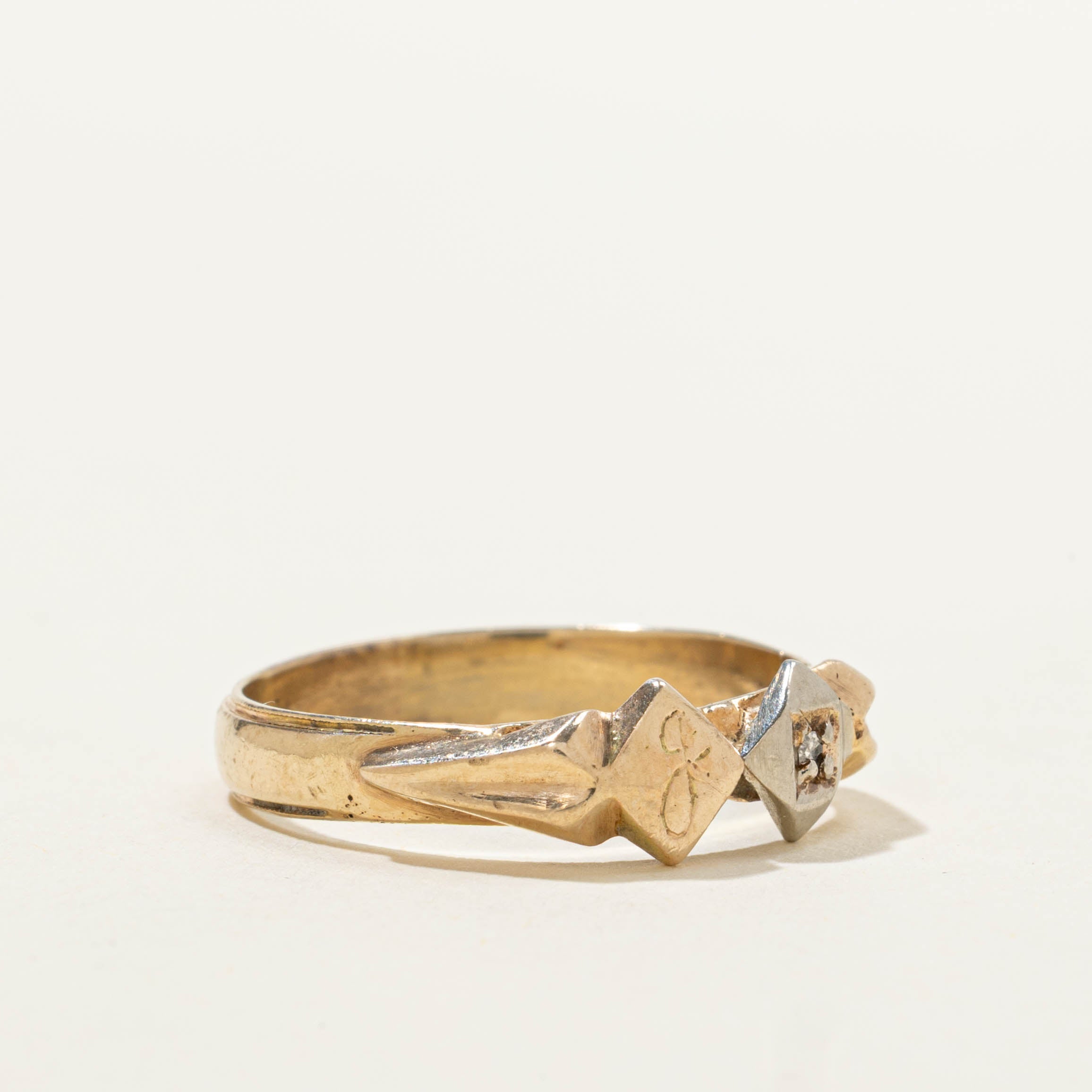 9k Diamond "J" Initial Geometric Ring | SZ 8.25