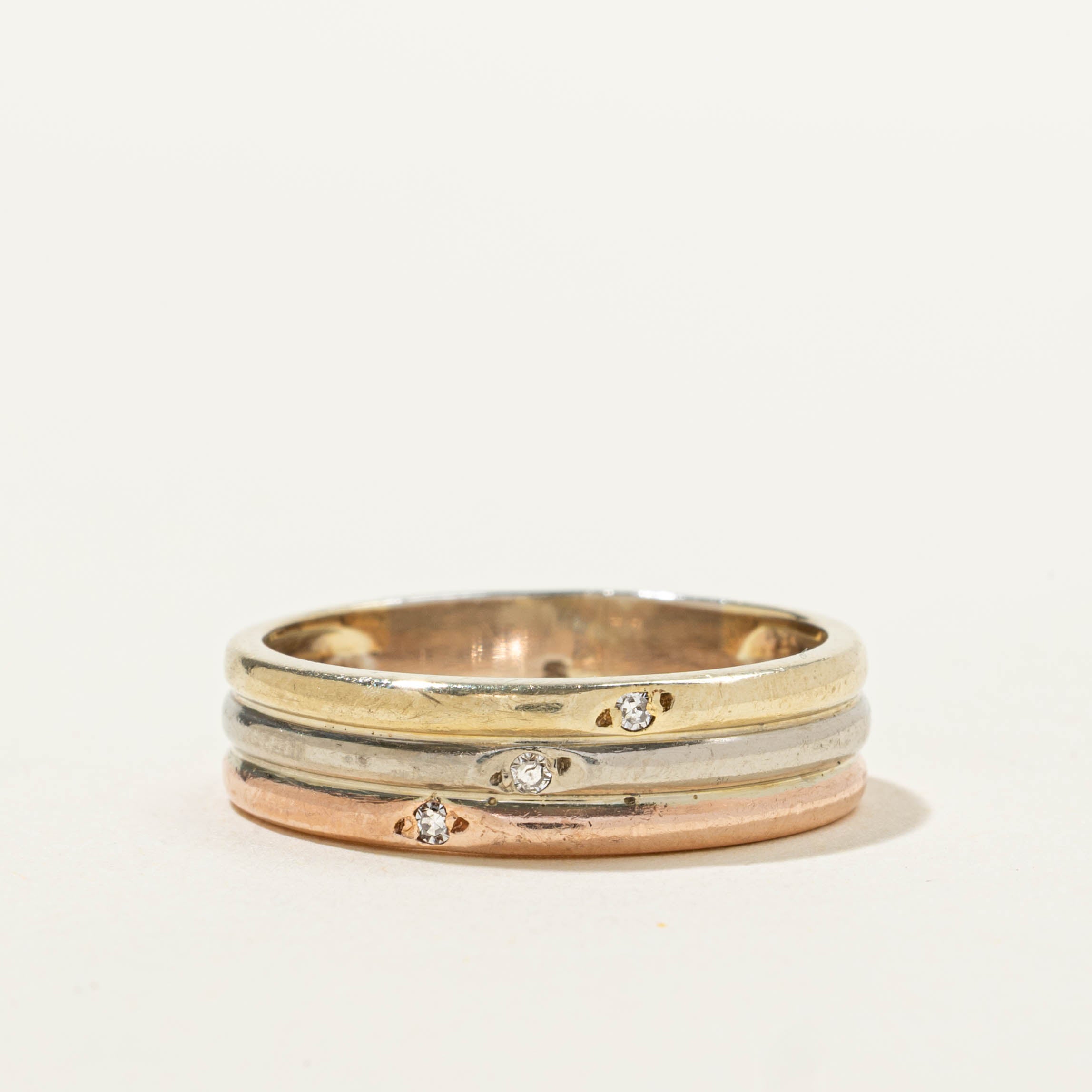 10k Tri Tone Gold Diamond Stacked Band | 5.65mm | SZ 8.25