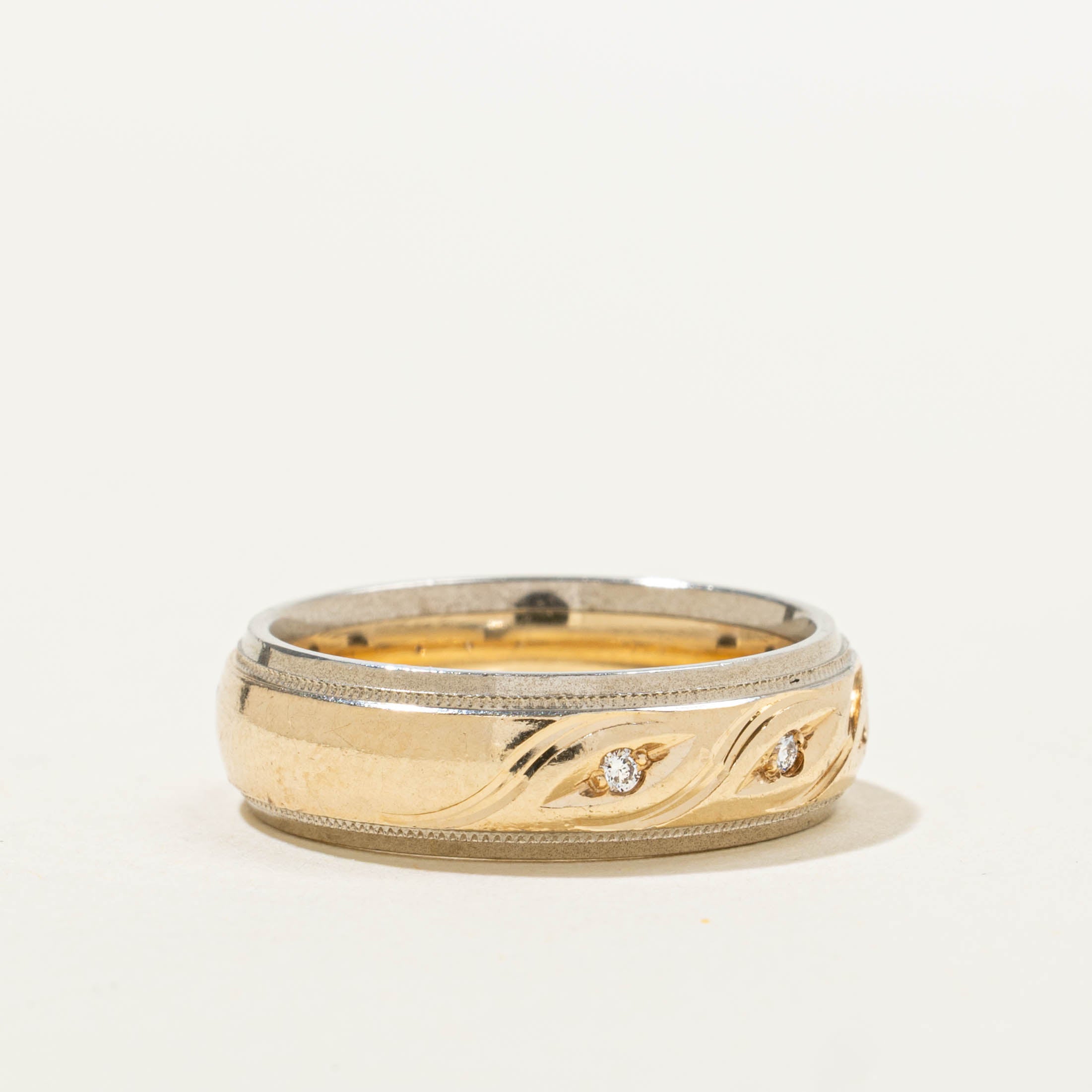 10k Diamond Accent Engraved Band | 5.85mm | SZ 6