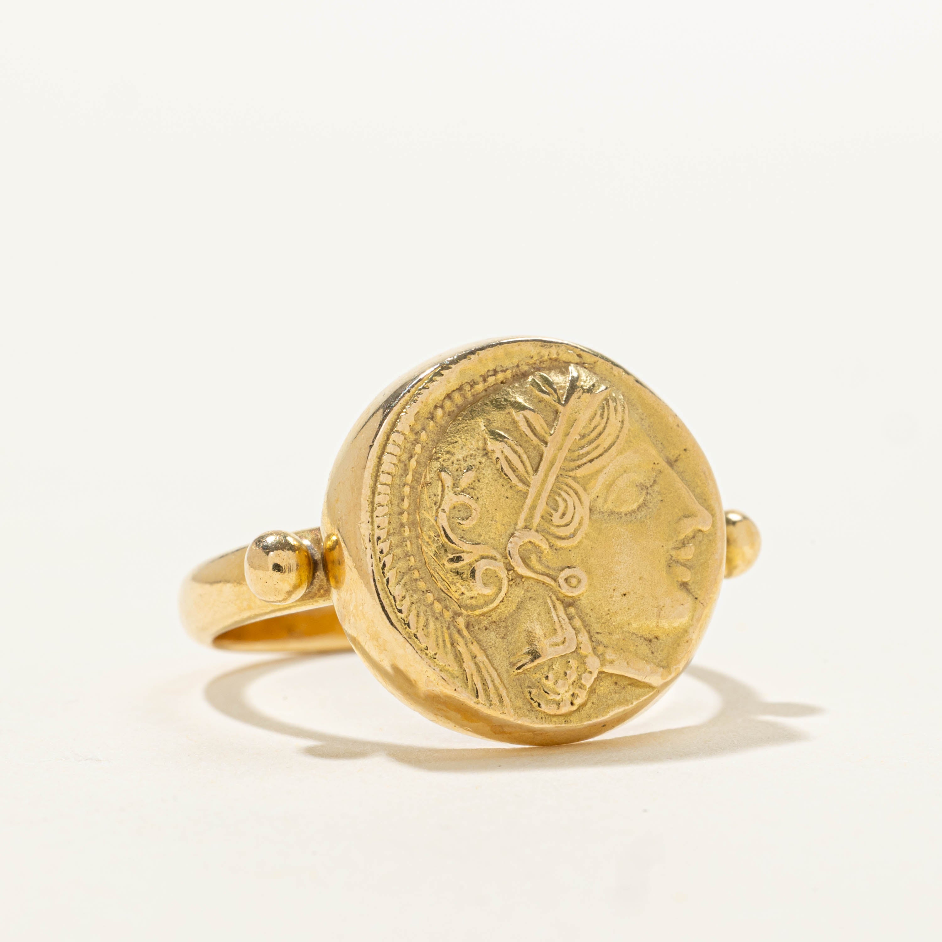 18k Portrait Cameo Coin Design Ring | SZ 10.5