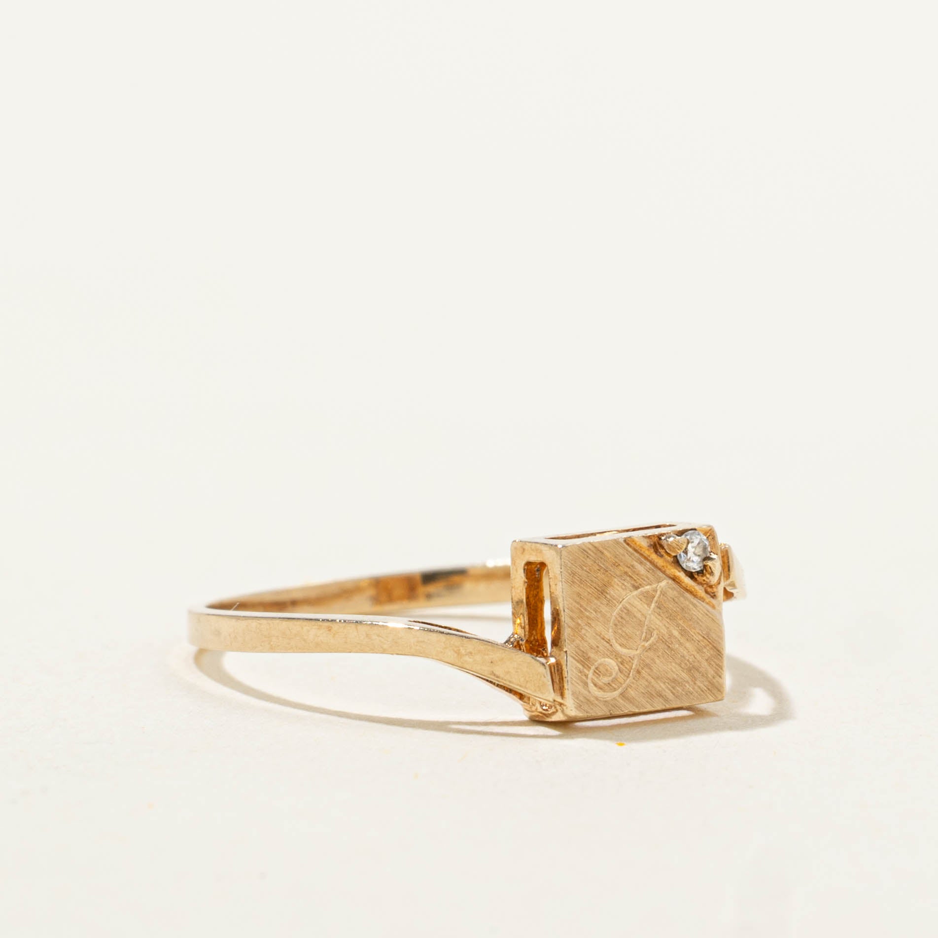 10k Diamond "J" Initial Engraved Bypass Ring | SZ 4.5
