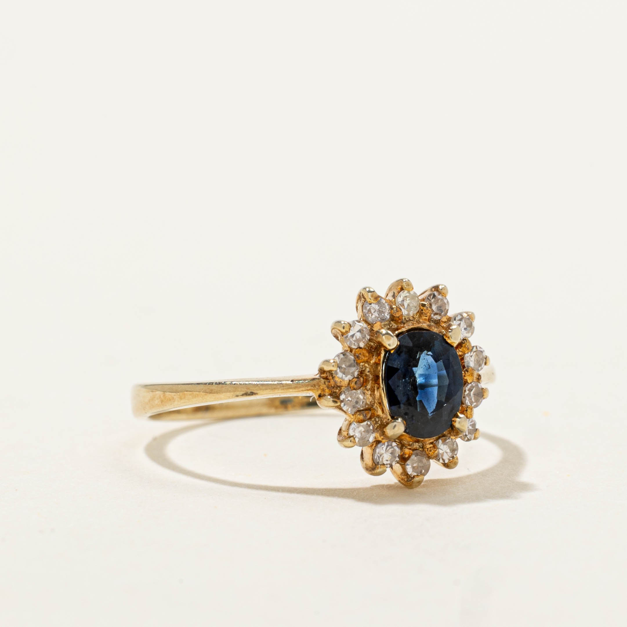 14k Sapphire & Diamond Petal Halo Ring | SZ 5.25