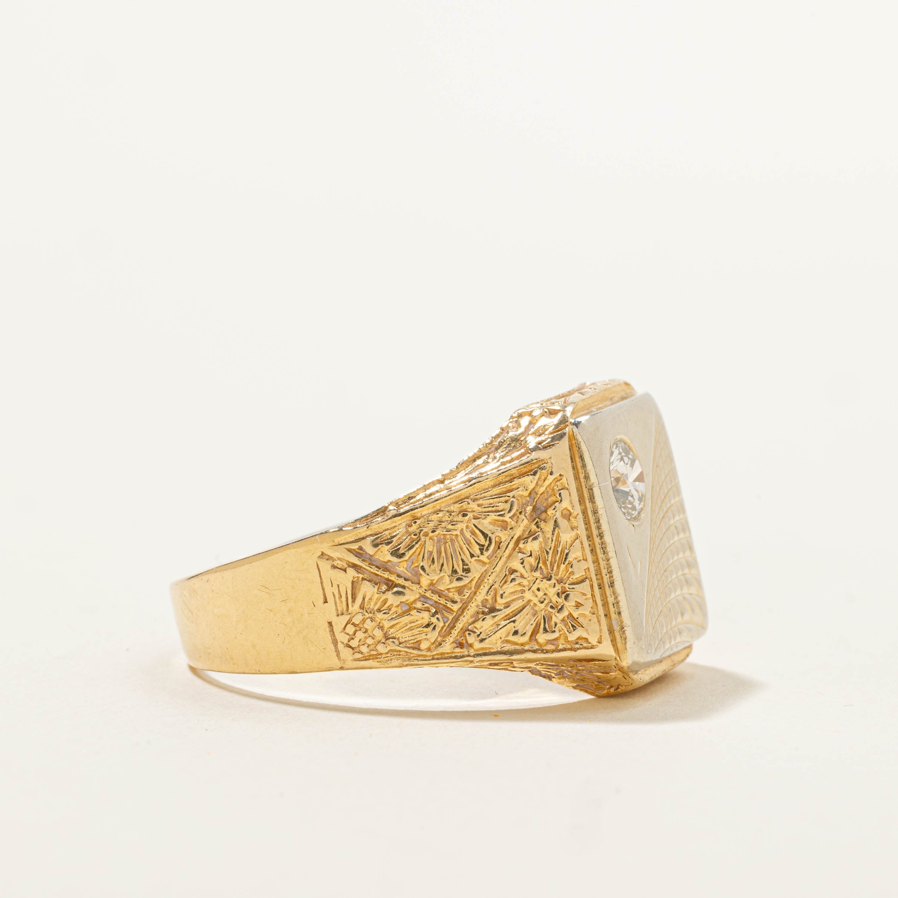 18k Diamond Textured Signet Ring | 0.23ct | SZ 10.75