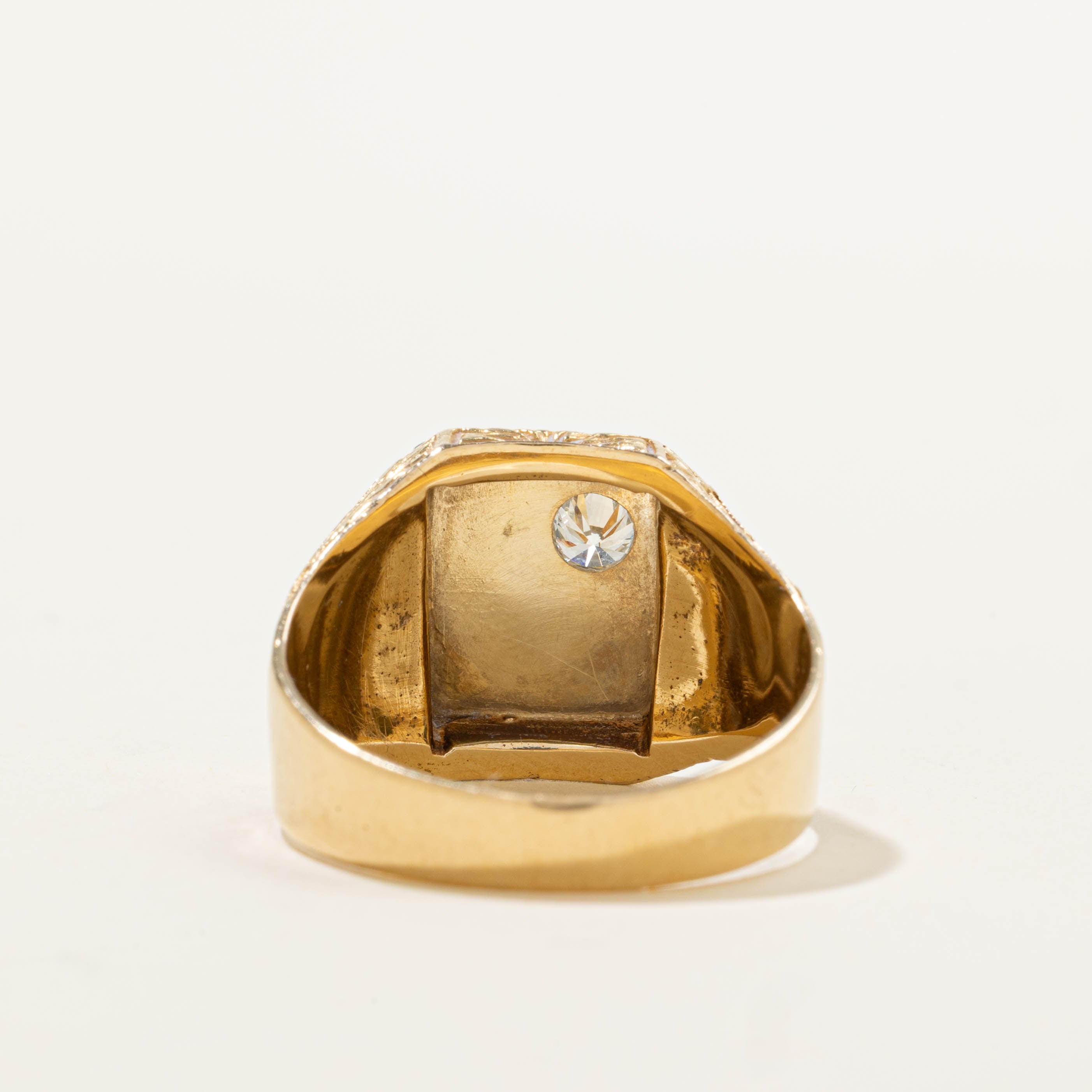 18k Diamond Textured Signet Ring | 0.23ct | SZ 10.75