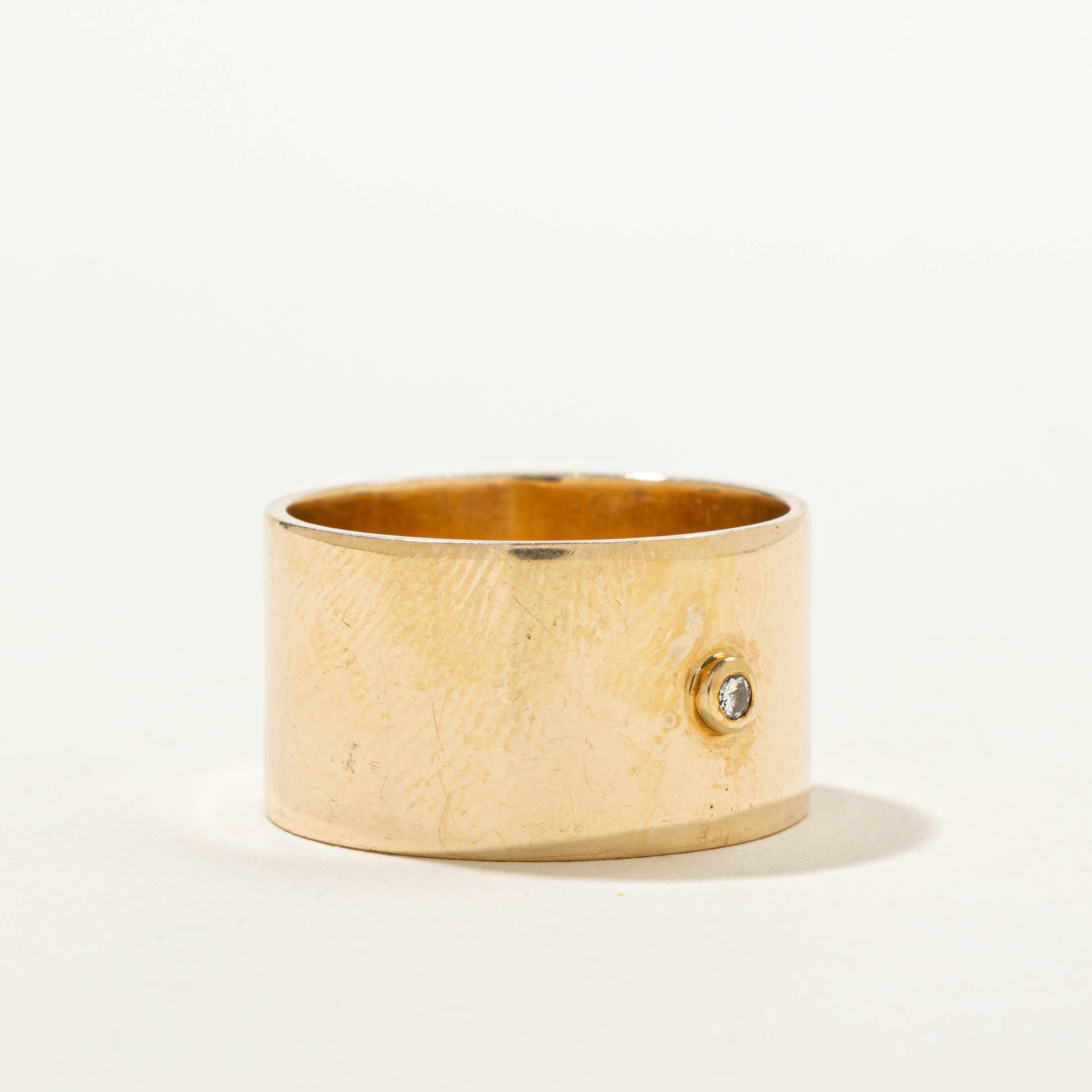 14k Bezel Set Diamond Cigar Band | 0.01ctw | 12.20mm | SZ 9.5