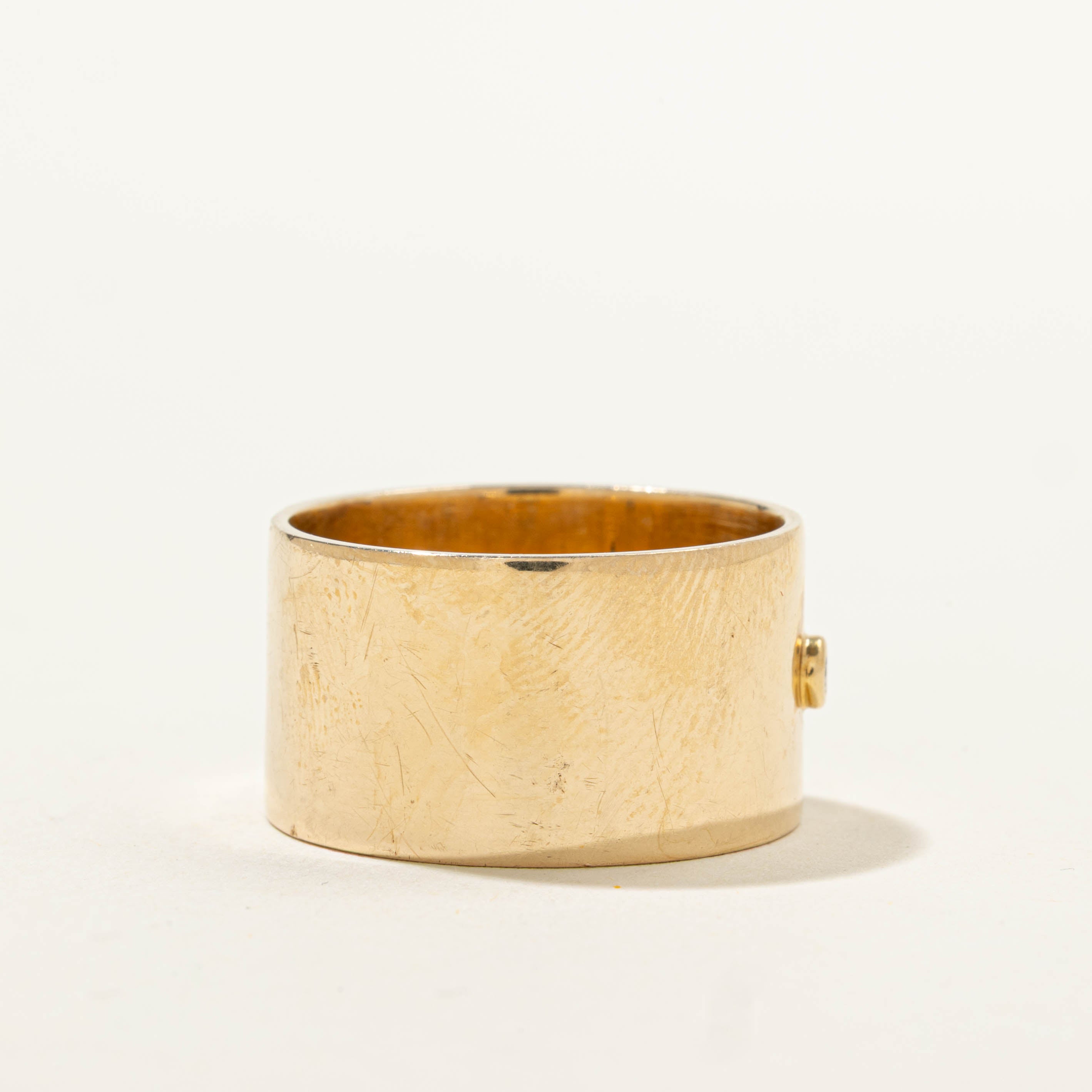 14k Bezel Set Diamond Cigar Band | 0.01ctw | 12.20mm | SZ 9.5