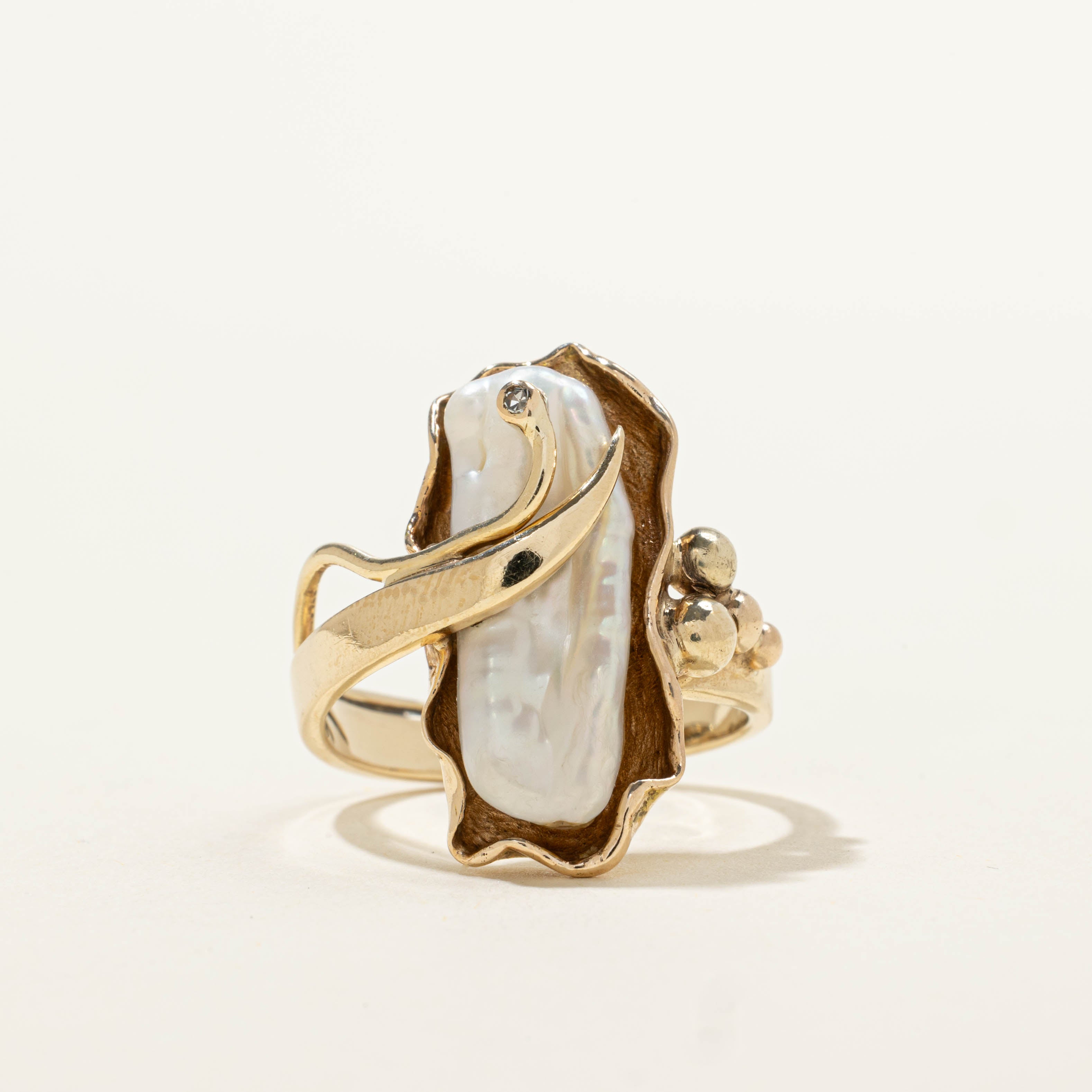 Baroque Pearl & Diamond Abstract Ring | SZ 6.75