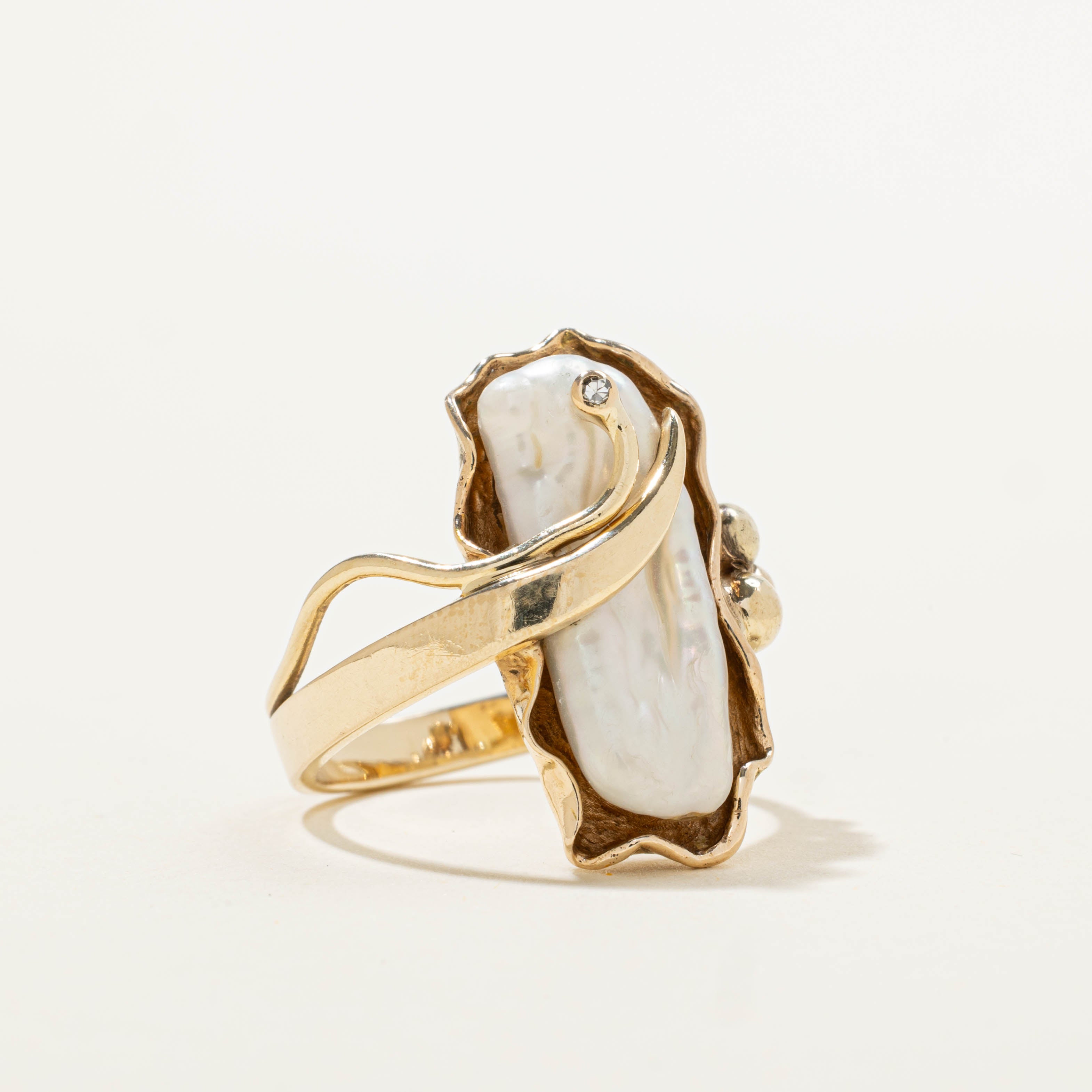 Baroque Pearl & Diamond Abstract Ring | SZ 6.75