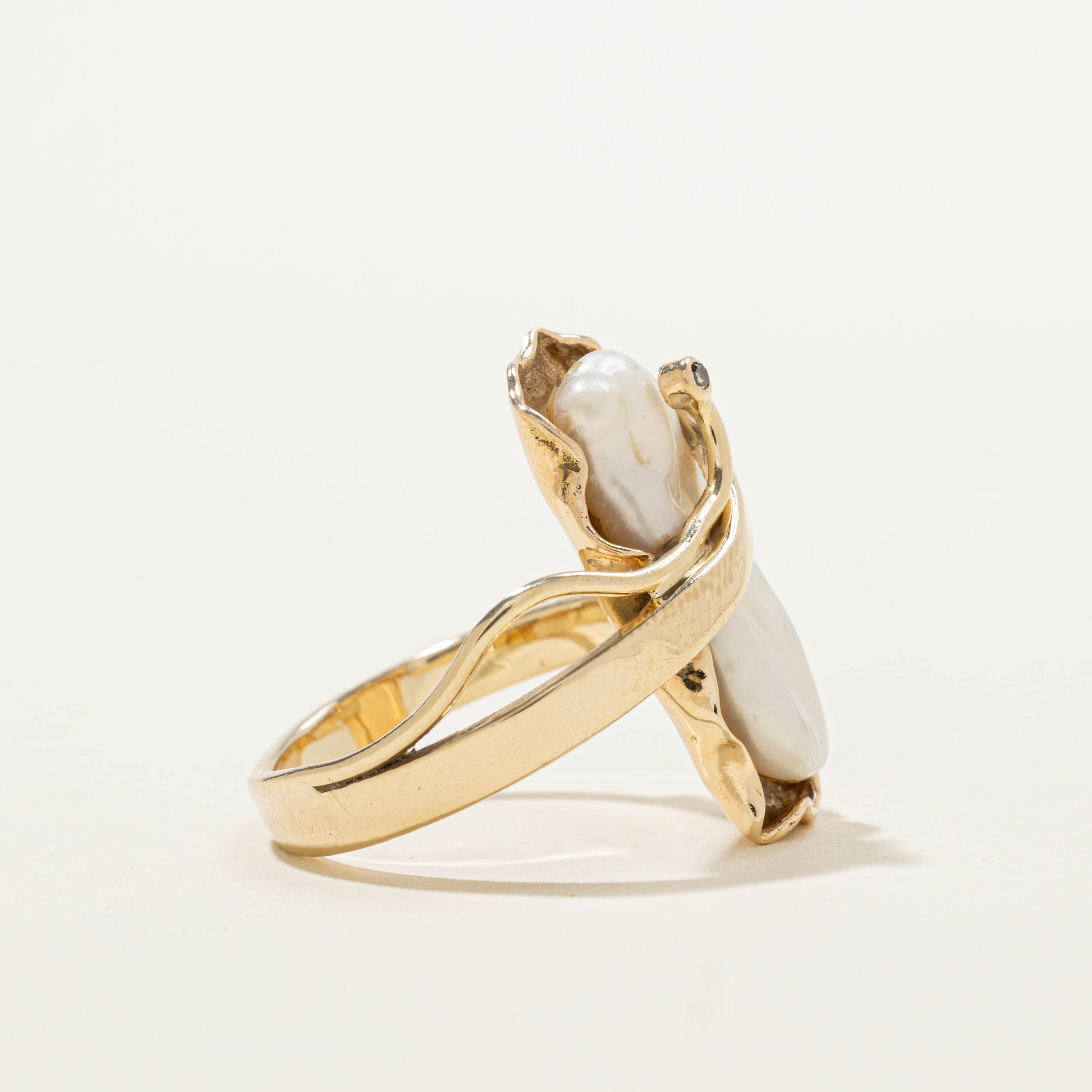 Baroque Pearl & Diamond Abstract Ring | SZ 6.75